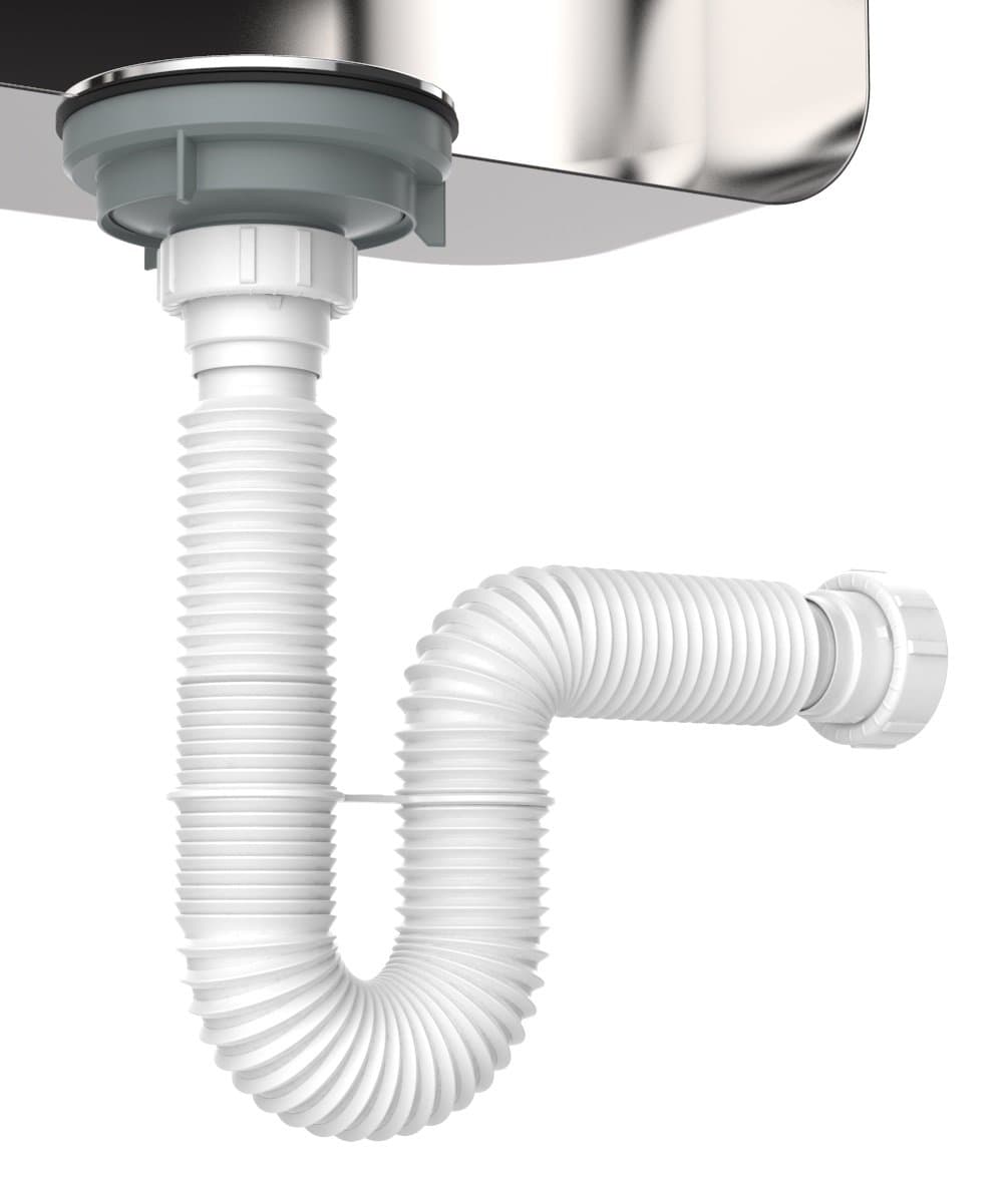 Flexible P-Trap for 1-1/2" Drain Pipes (White - 24 Inch Length) with Adjustable Connections for Kitchen Sinks and Shampoo Bowls, Compatible with Various Sink Configurations