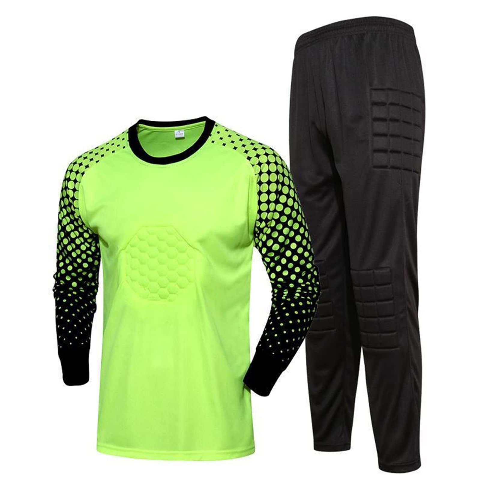 Fldy Kids Padded Goalie Shirt Long Sleeves Football Goalkeeper Jersey and Pants Set Soccer Uniform Boys Keeper Kit