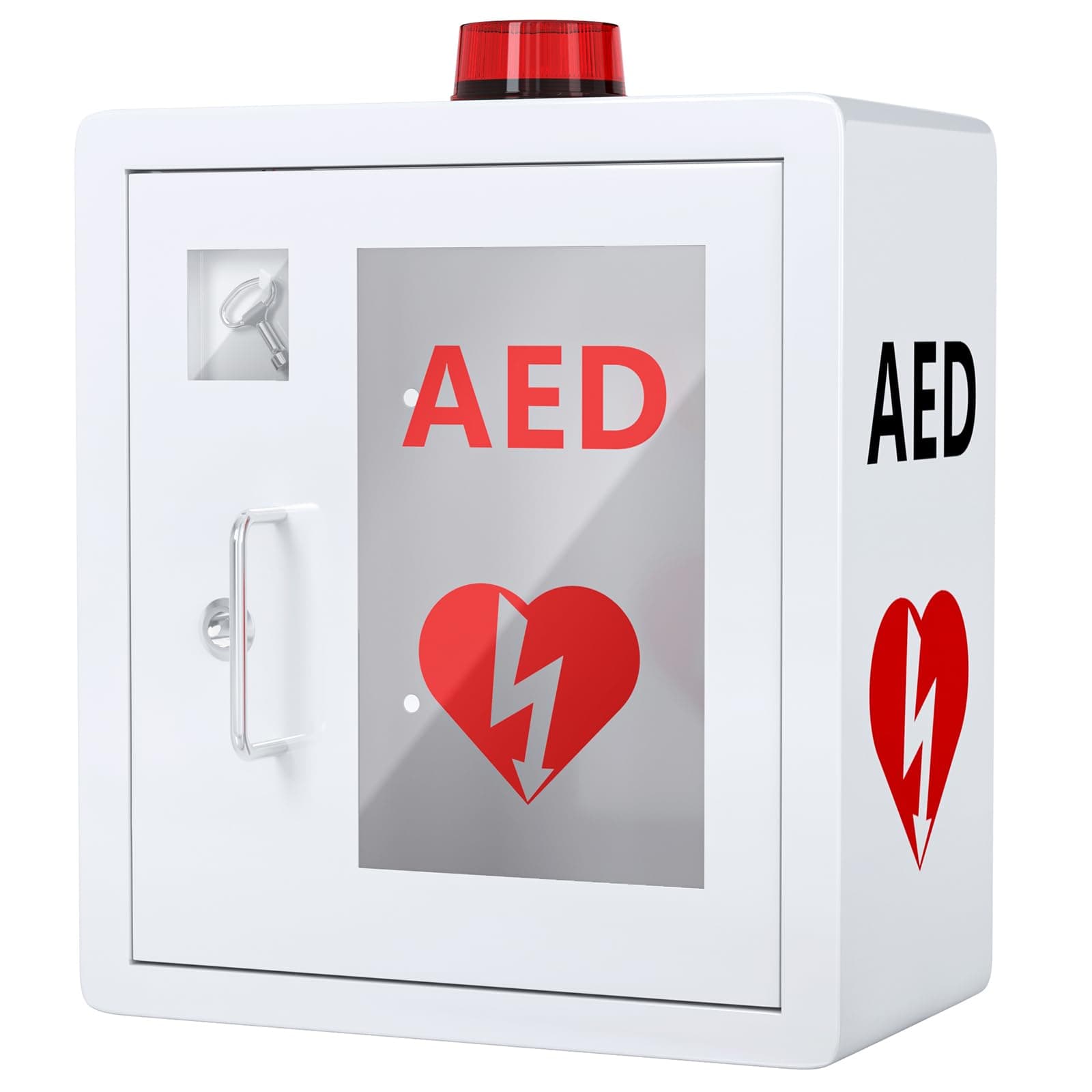 - AED Defibrillator Wall Mounted Cabinet, Metal Steel Plate Storage Cabinet with Alarm and Light, fits All Brands Cardiac Science, 14.2'' x 7.9'' x 15.8''