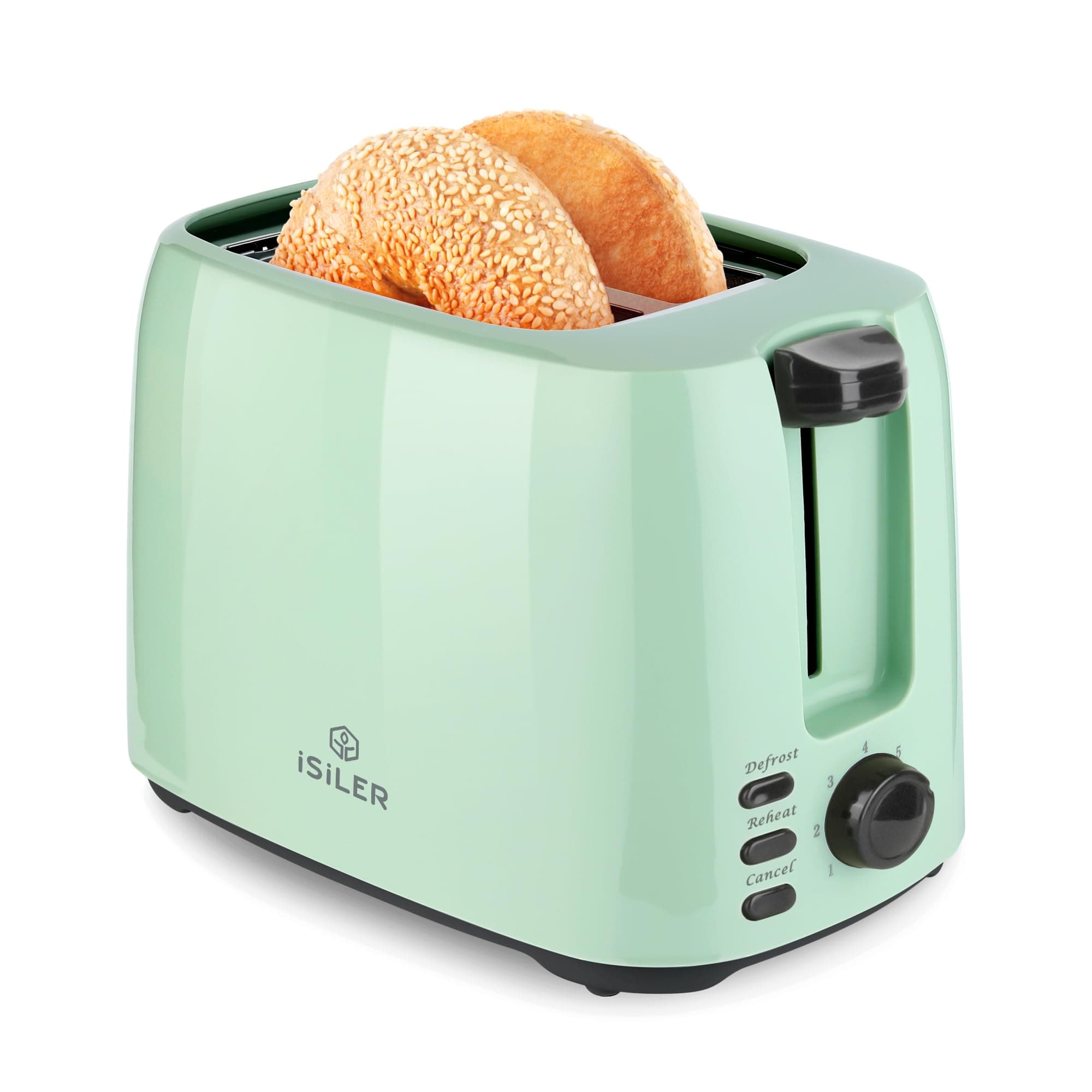 2 Slice Toaster, 1.3 Inches Wide Slot Bagel Toaster with 7 Shade Settings and Double Side Baking, Removable Crumb Tray, Defrost Cancel Function Green