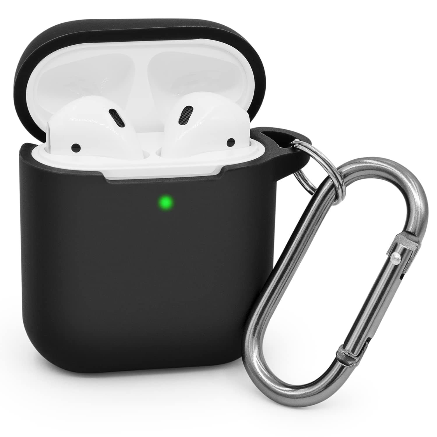 for New Upgraded Airpods Case, Airpods 2 Case, Premium Soft Silicone One Piece Design Full Body Protective Case Cover Skin with Carabiner for Airpods 1st/ 2nd Generation, Black