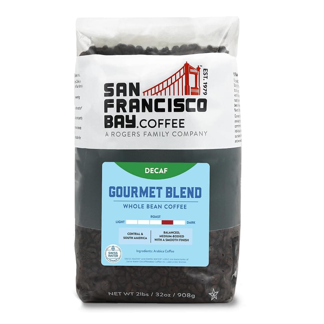 San Francisco Bay Coffee Decaf Gourmet Blend, Whole Bean, 908 g
