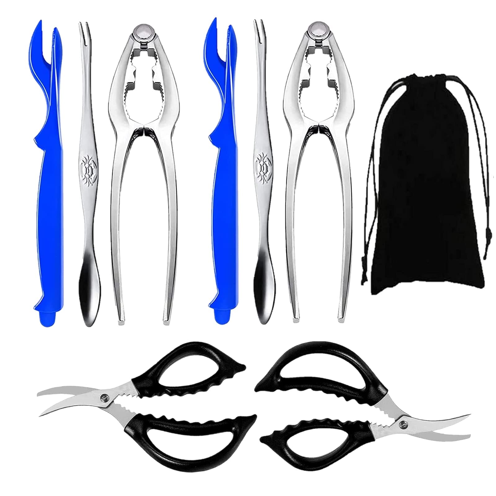 9Pcs Seafood Tools Set Stainless Steel Forks Opener Crab Lobster Crackers Shellfish Lobster Crab Leg Sheller Nut Crackers Dishwasher Safe