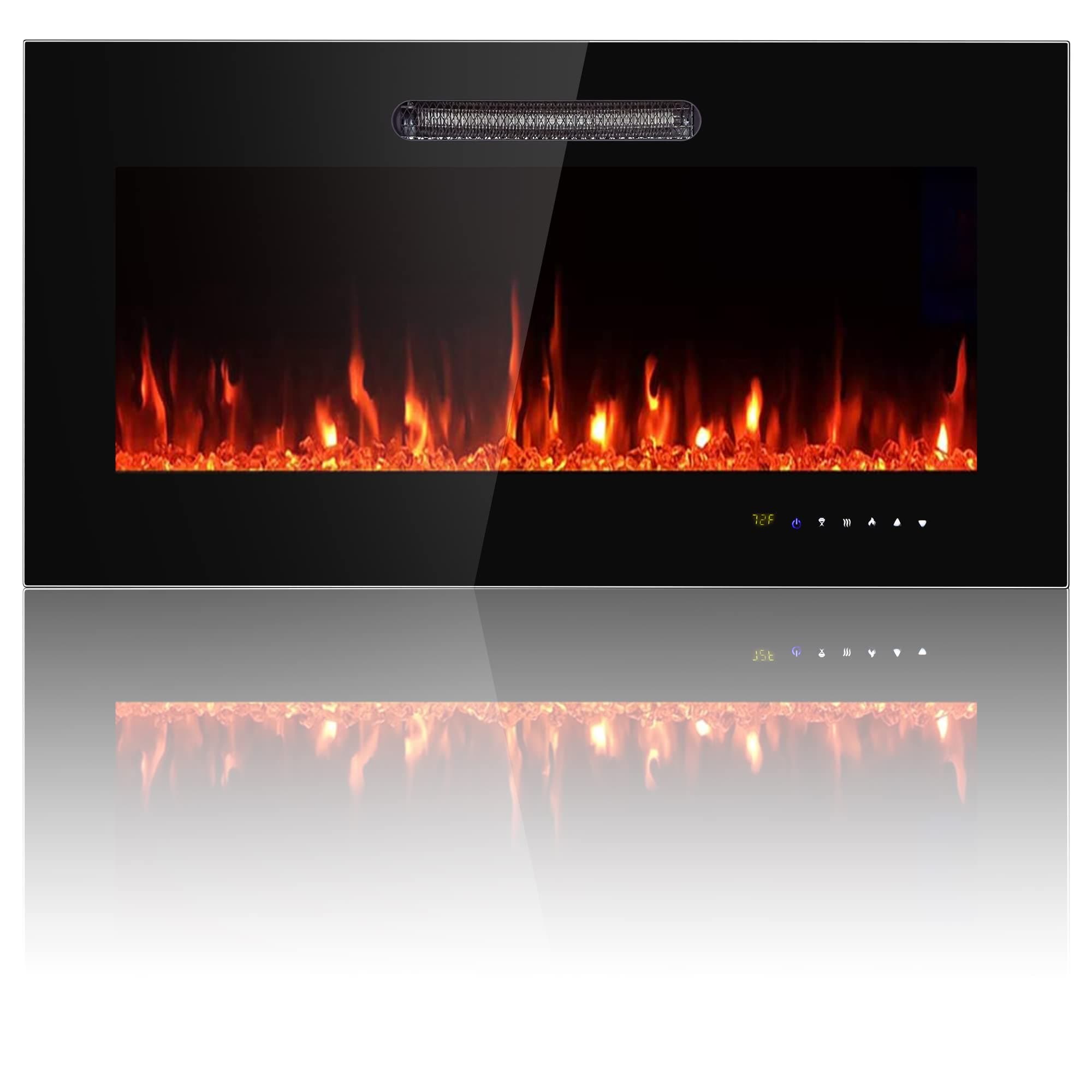 36" Electric Fireplace Inserts, Recessed and Wall Mounted Electric Fireplace Heater, 750/1500W Wall Fireplaces with Touch Screen, Remote Control, Faux Log and Crystal, 9 Flamer Color