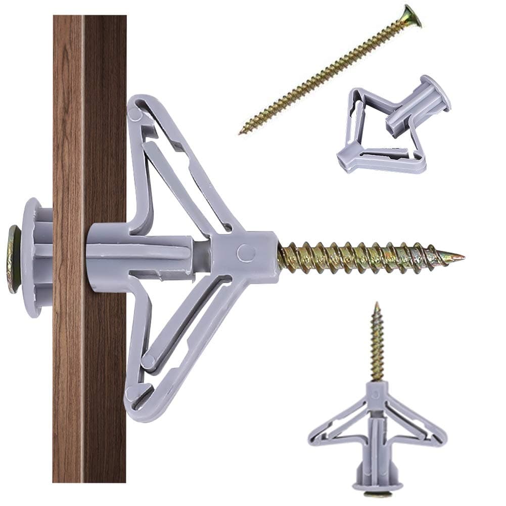 Hollow-Wall Anchors, Drywall Anchor kit with Screws, Self-Drilling Hollow Wall Anchor, Grey, 65Lbs (One Size, Anchor 50pcs+Screw 50pcs)