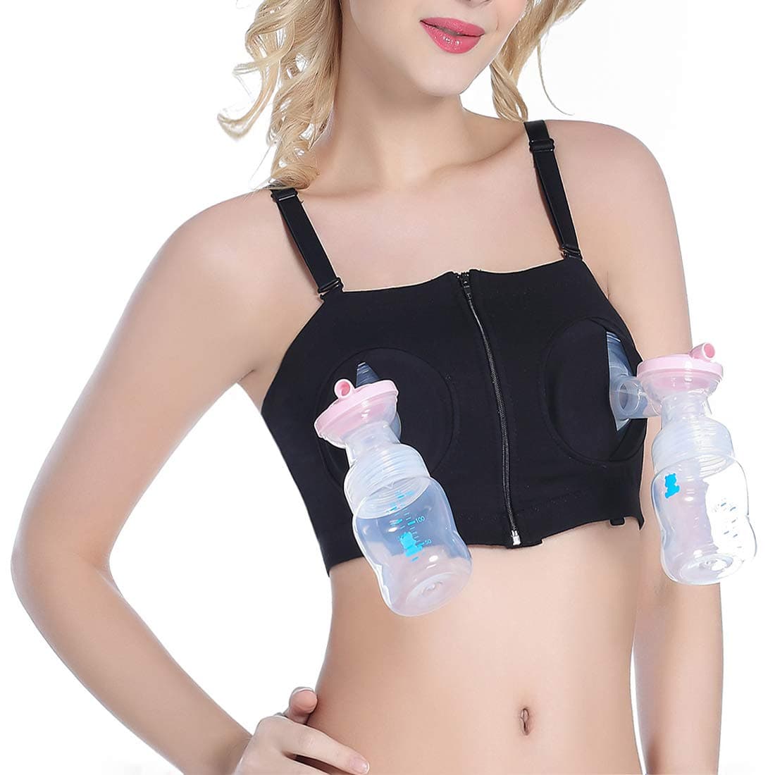 Charmonic Hands Free Breast Pumping Bra, Breast Pump Bra Hands Free, Nursing Bras Breastfeeding for All Breast Pumps（Black, L）