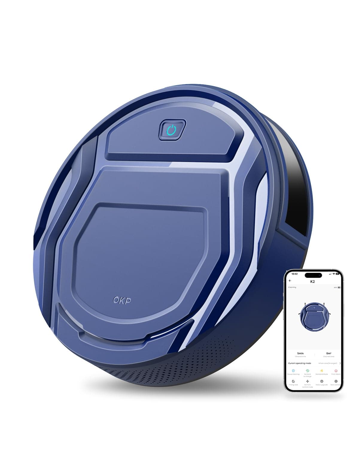 OKPLife K2 Robot Vacuum Cleaner, Mini Robot Vacuums Ultra-thin 2000Pa Suction, Self-Charging Quiet Robotic Vacuum Cleaner for Home Pet Hair Hard Wood Floor Low Pile Carpets,Blue