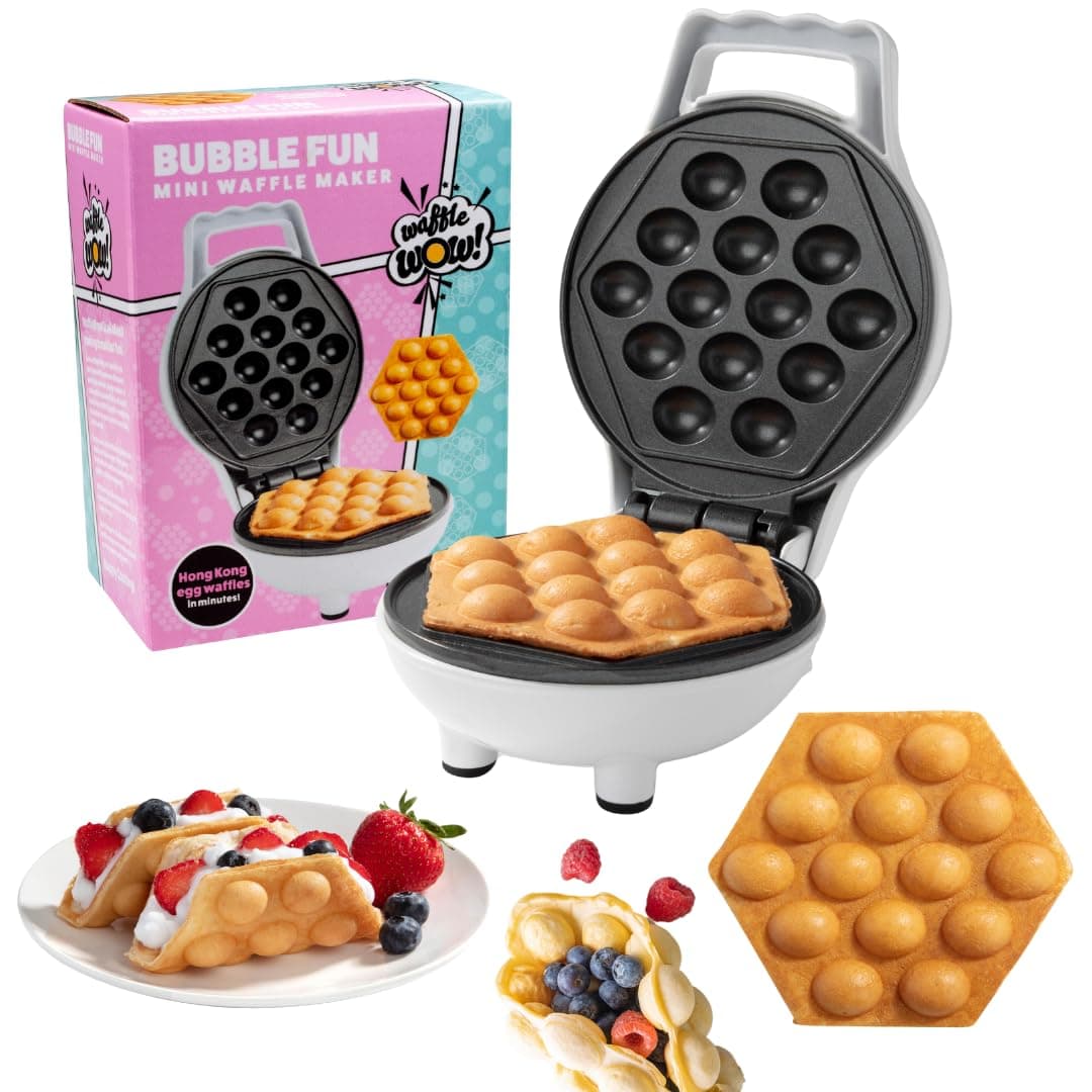 Bubble Mini Waffle Maker - Make Breakfast Special with Tiny Hong Kong Egg Style Design, 4 Inch Waffler Iron, Electric Non Stick Breakfast Appliance, Fun Gift