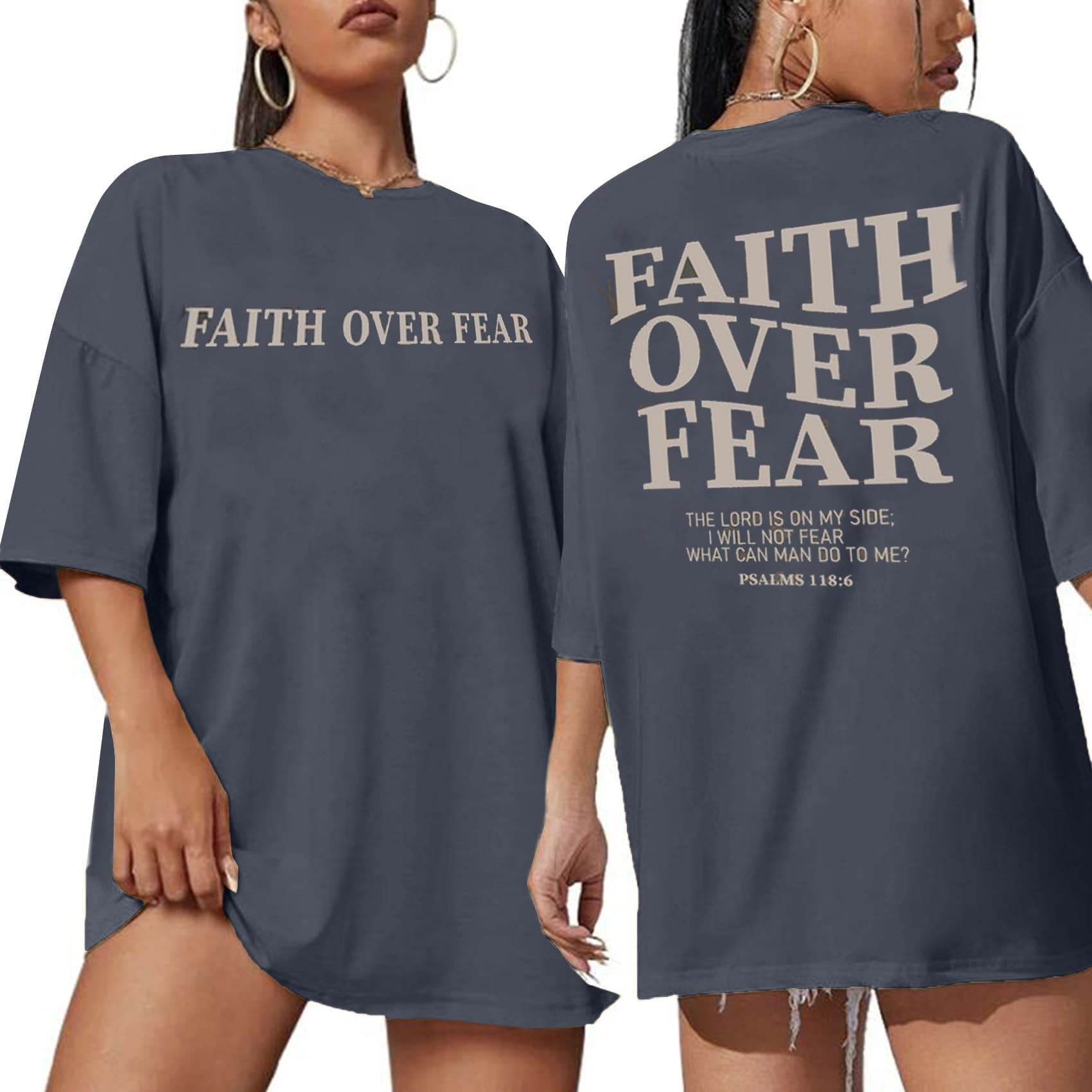 Faith Over Fear Shirt Women Graphic Shirts Oversized Workout Gym Christian Religious Tees Drop Shoulder Tee Tops
