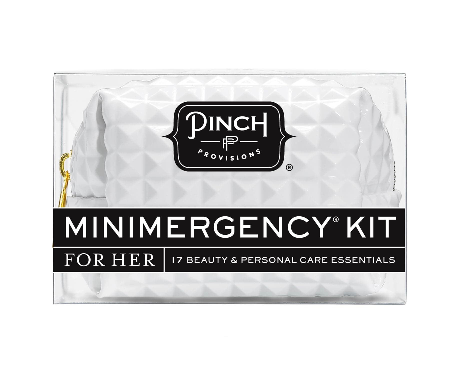 Pinch Provisions Minimergency Kit, Includes 17 Travel-Sized Cosmetic Essentials, Convenient for Purses, Emergency Beauty Accessories, Gifts for Holiday’s & Birthday’s, Edge White