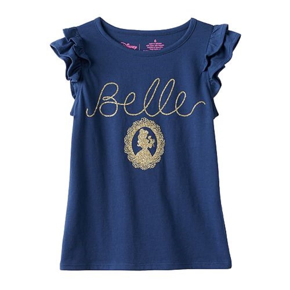 Beauty and the Beast Girls 4-7 Navy Flutter Sleeves Graphic Tee (6)