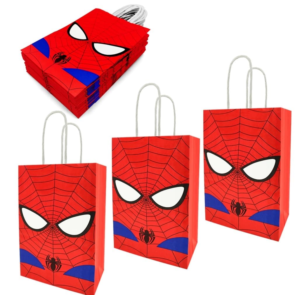 Joyday 24PCS Party Favor Bags, Gift Bags with Handles, White Card Paper Comic Paper Bags for Kids Birthday Party Supplies Decorations Storage (Red)
