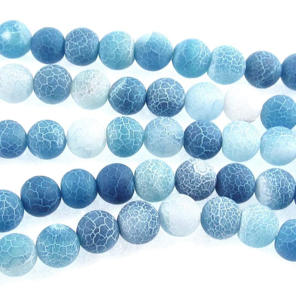15" Frosted Crackle Dragon Vein Agate Gemstone Beads-Aqua Blue 8mm (48 Pcs)