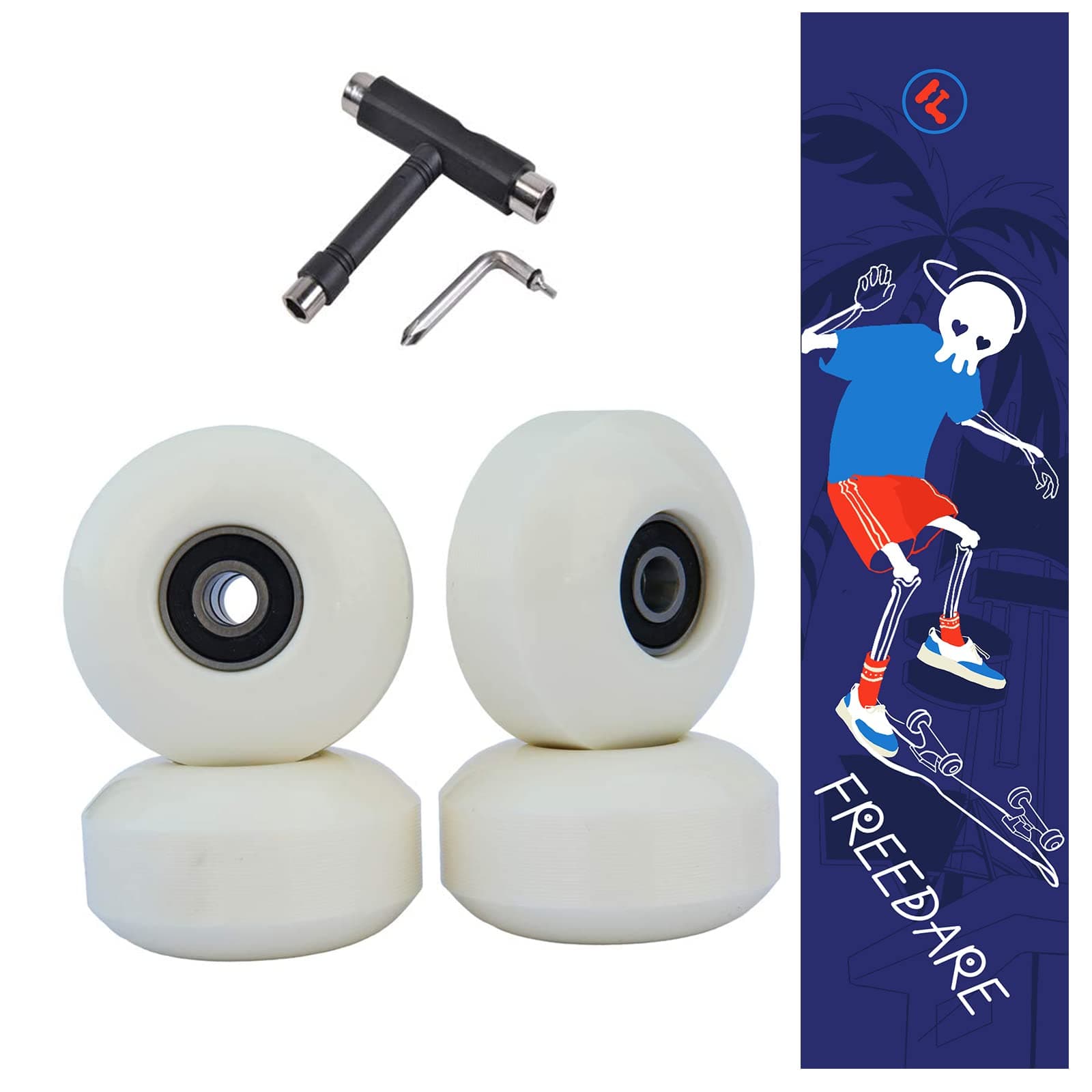 FREEDARE Skateboard Wheels 52mm and Bearings, Spacers Installed 92A Street Wheels Skateboards Tricks(Pack of 4)