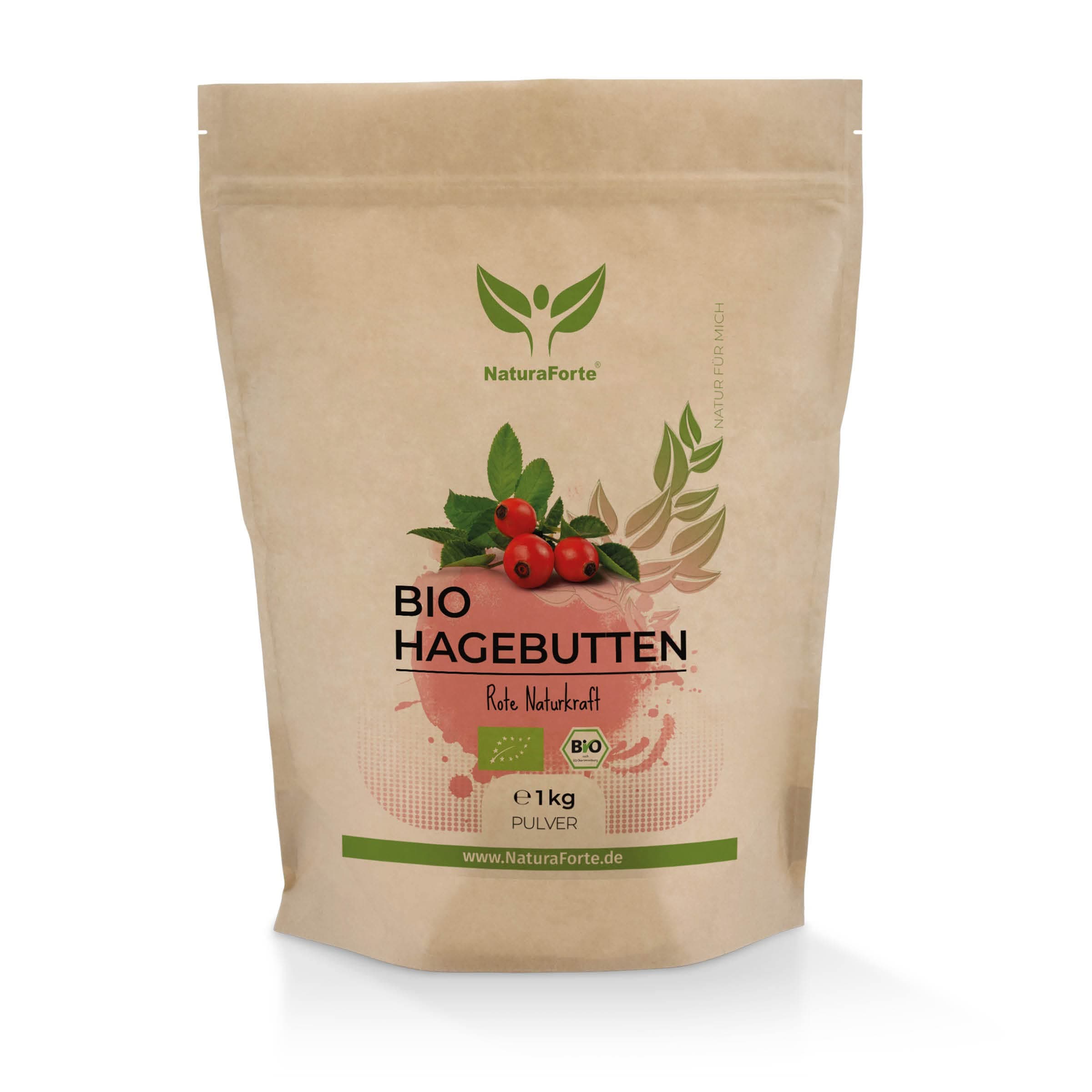 NaturaForte Rose Hip Powder 1kg - Raw Vegetable Quality from Controlled Cultivation, Powder from Whole Rose Hips Ground, Gluten Free, Vegan, No Added Sugar, Biodegradable Packaging