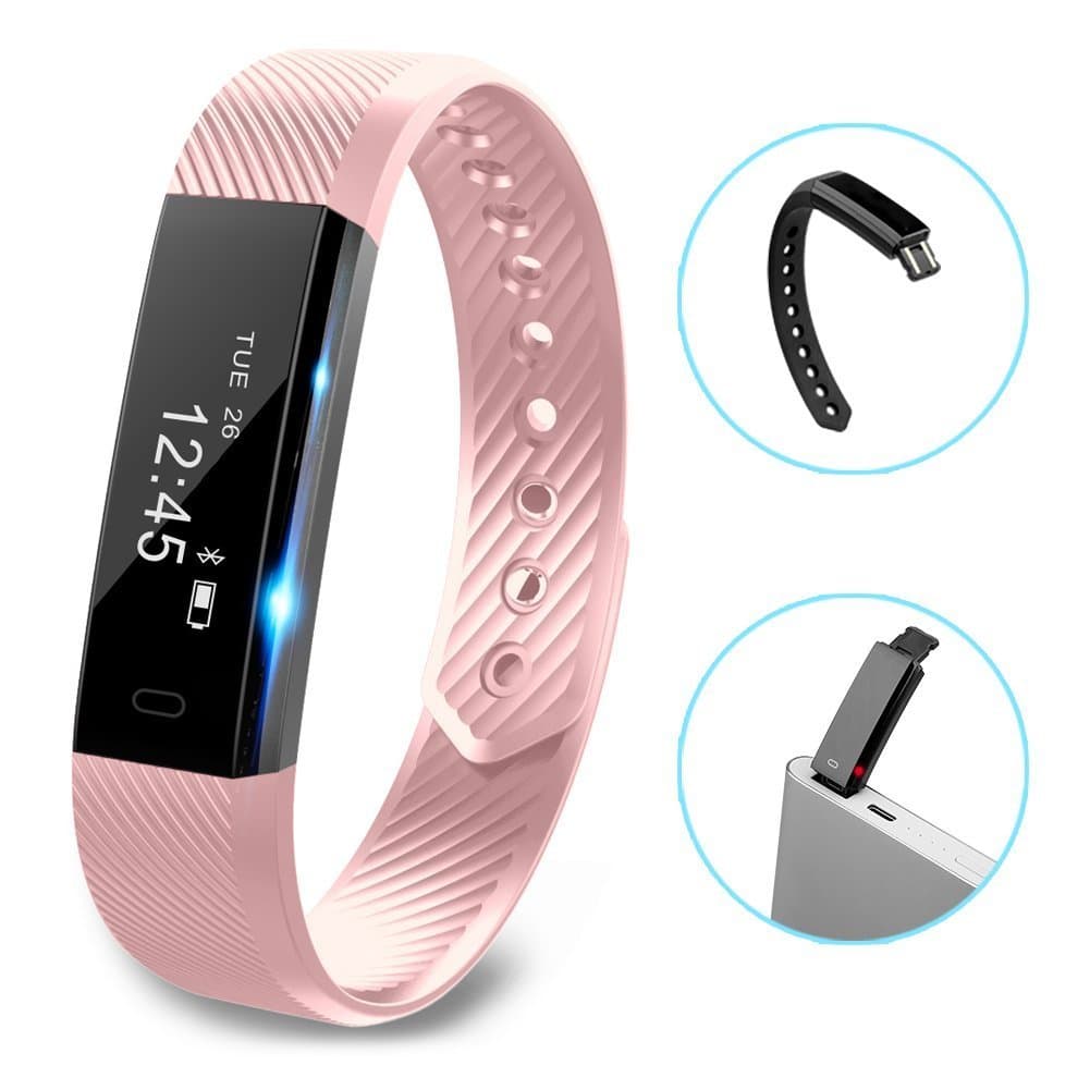 Fitness Tracker, LOLG Smart Waterproof Activity Tracker Health Watch with Pedometer Bluetooth Distance Calories Counter Sleep Monitor Camera Control etc for IOS &Android System (PINK)