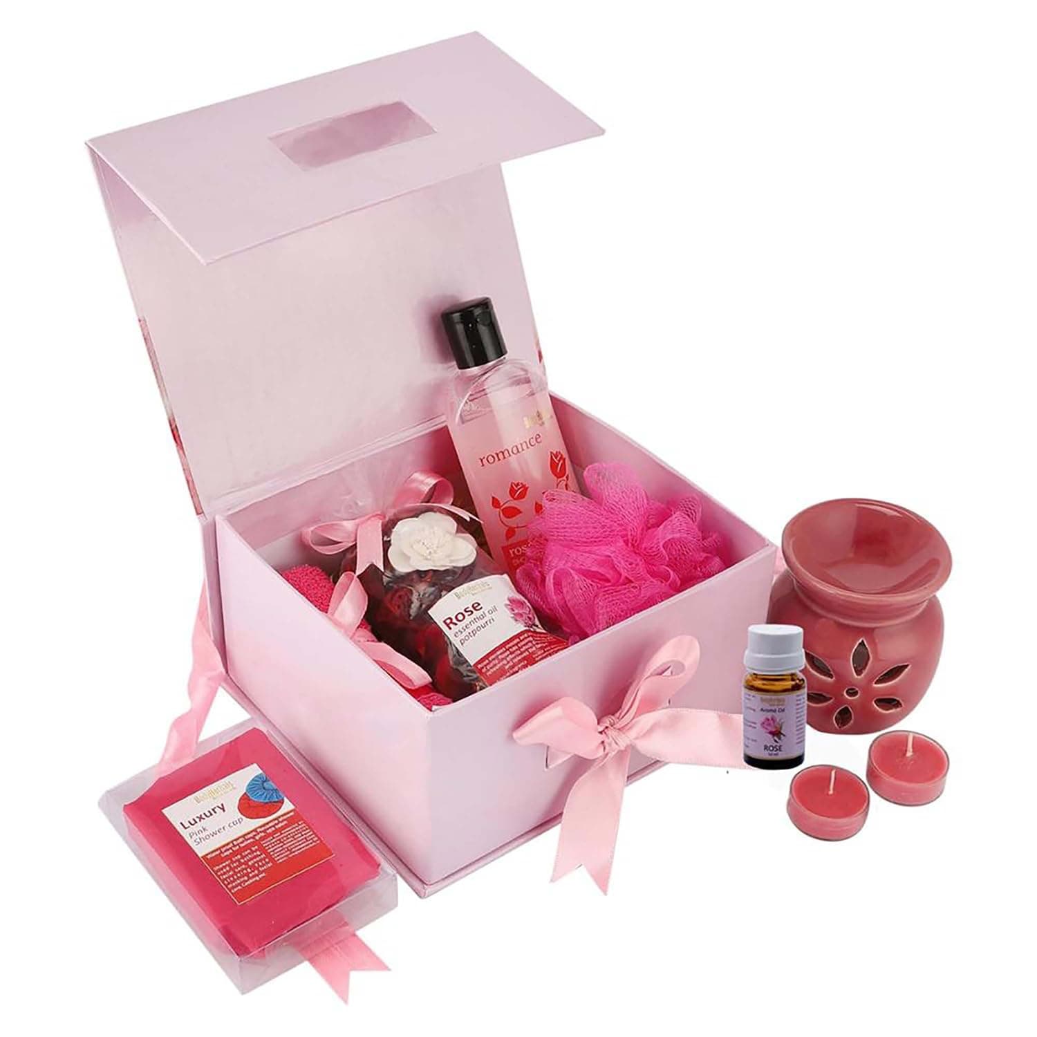 Rose Bath & Body Care Gift Set for Women & Men – 8 Pcs Luxury Skin Care Kit with Spa Accessories | Vegan Gift Box for Birthdays, Anniversaries, Weddings, , Gift & Special Occasions