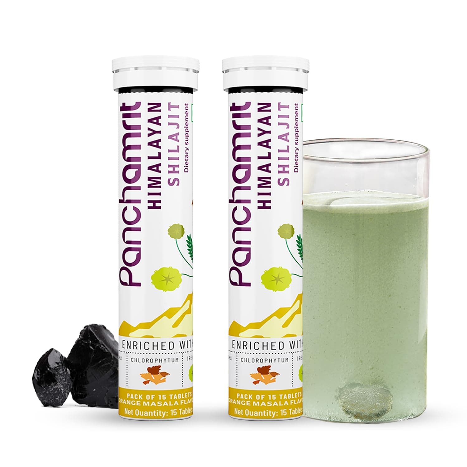 Panchamrit Himalayan Shilajit Effervescent | Helps Boost Stamina & Performance, Improves Muscle Recovery |Enriched with Ashwagandha, Kaunch Beej, Safed Musli | 15 Tablets (Pack of 2)