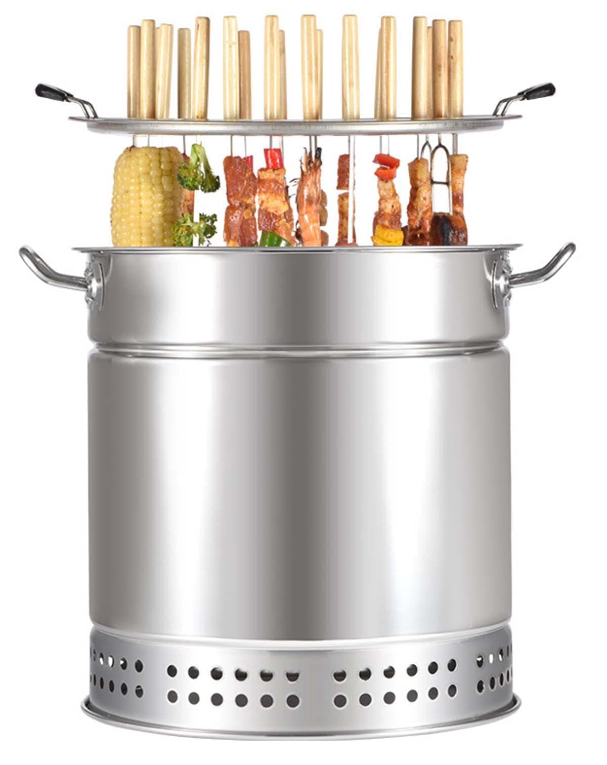 Portable Vertical Charcoal Smoker Grill Barrel Grill with 28 Skewers, Outdoor Indoor Camping Smokeless Charcoal Barbecue Grill Bbq,L