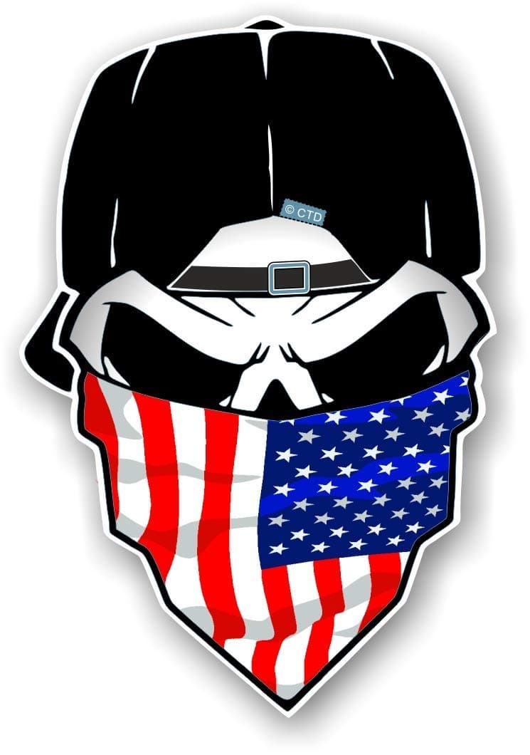 Gothic Biker Skull With Bandana & USA American Stars & Stripes Flag Vinyl Car Sticker Decal 85x125mm