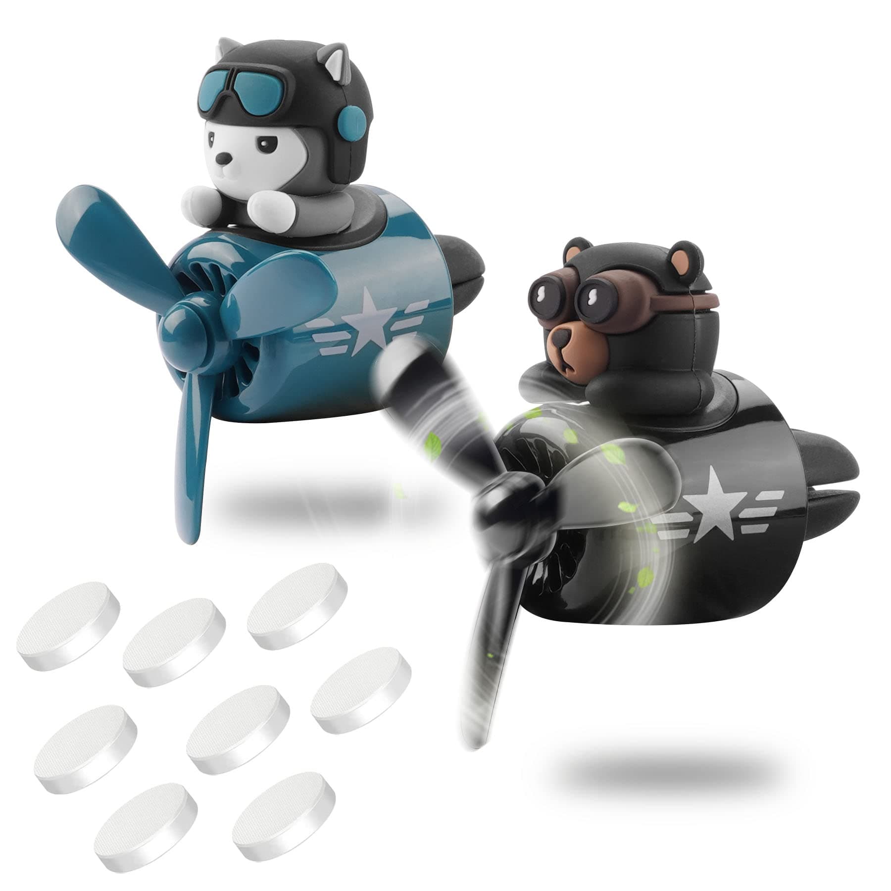 2pcs Bear Pilot Car Air Fresheners Cute Cartoon Automotive Air Outlet Propeller Car Diffuser Creative Car Perfume Decoration for Car Vent Clips for Women Men Cool Car Accessories (Bear + Teddy Bear)