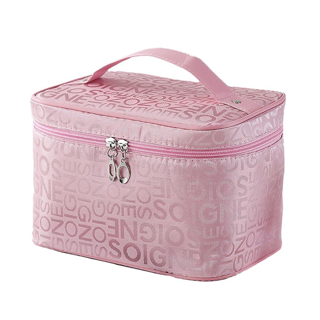 Wolpin Pink Makeup Organizer Pouch (22 x 16 x 15 CM) | Large Cosmetic Storage Toiletry Vanity Bag with Big Compartment Travel Makeup Brush Holder