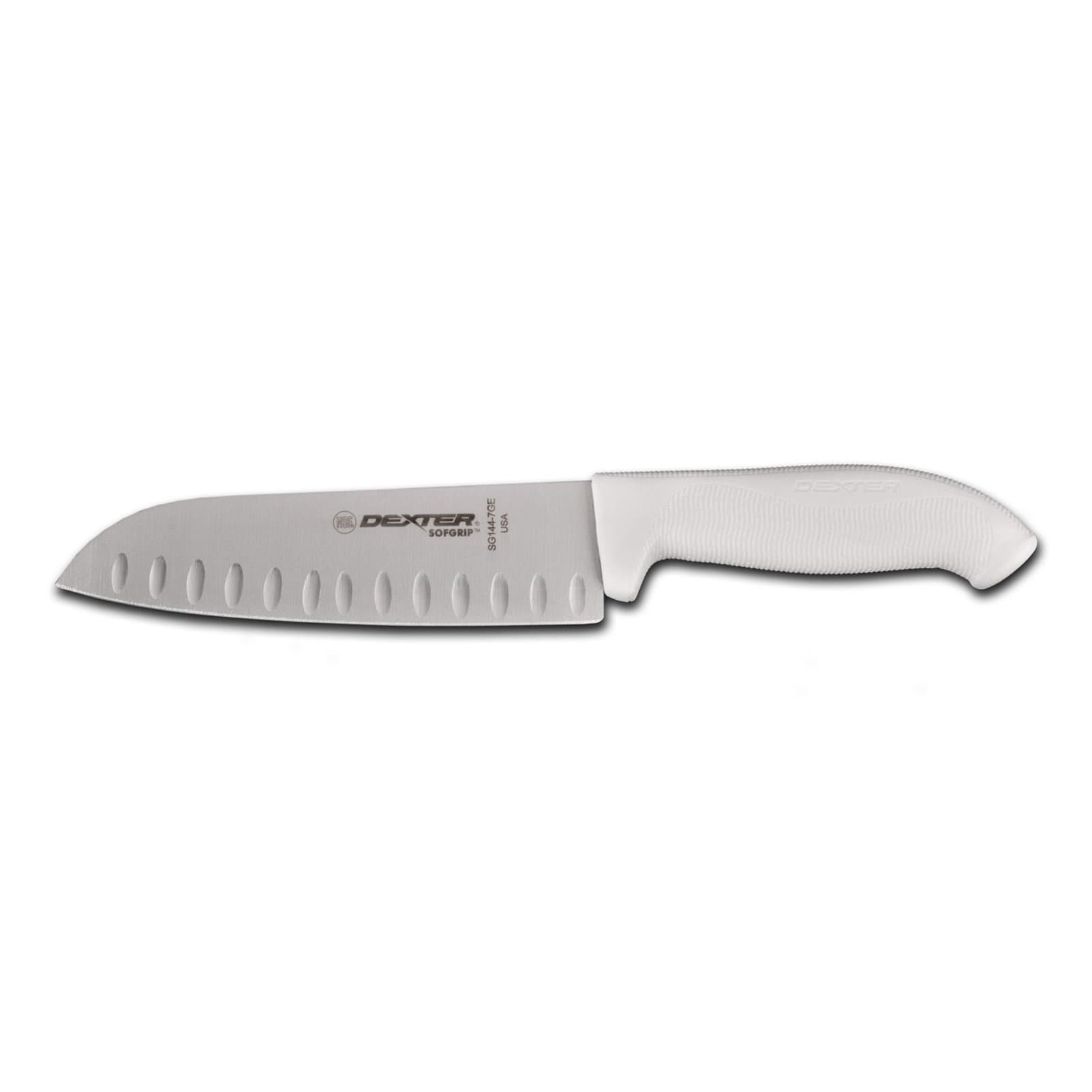 SG144-7GE-PCP 7" Duo-Edge Santoku Style Cooks Knife with Soft Rubber Grip Handle