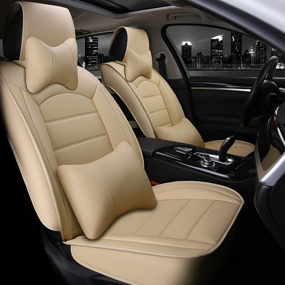 MuchkeyUniversal Leather Car Seat Covers Full Set Fit for Sedan SUV Pick-up Truck Front and Rear Seat Cover Wear Resistant Faux Leatherette 5seats Cushions