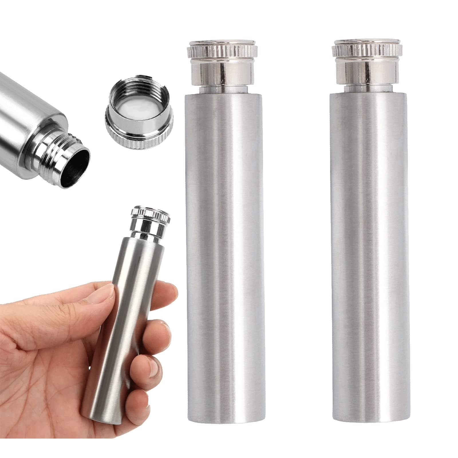 2Pcs Stainless Steel Tube Hip Flask,1 Oz Hidden Flasks For Liquor Men, Multifunctton Pocket Mini Small Flask,Cigar Shaped Drinking Tubular Bottle
