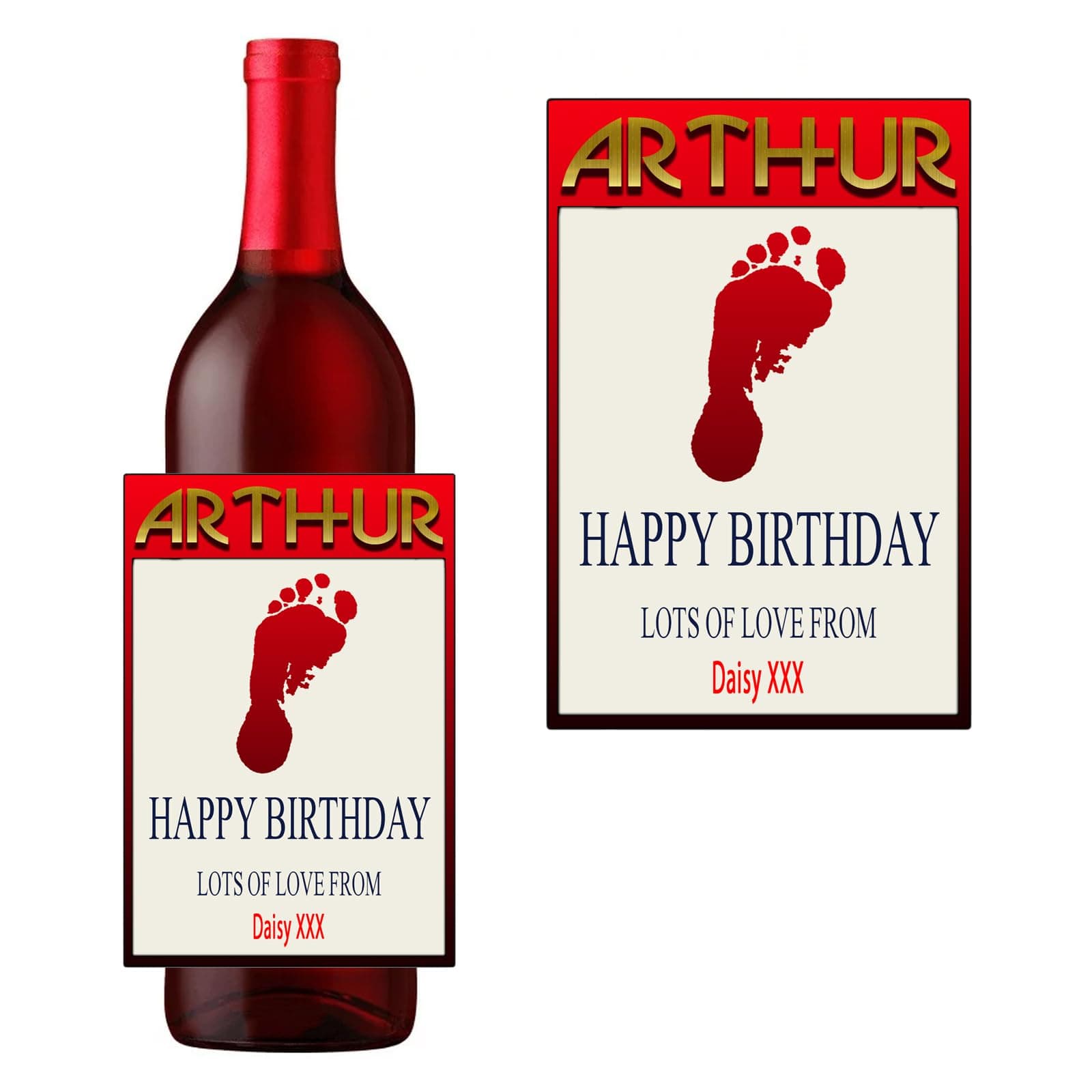 Personalised Customized Red Bottle Label Sticker Barefoot Moscato Birthday Anniversary Xmas