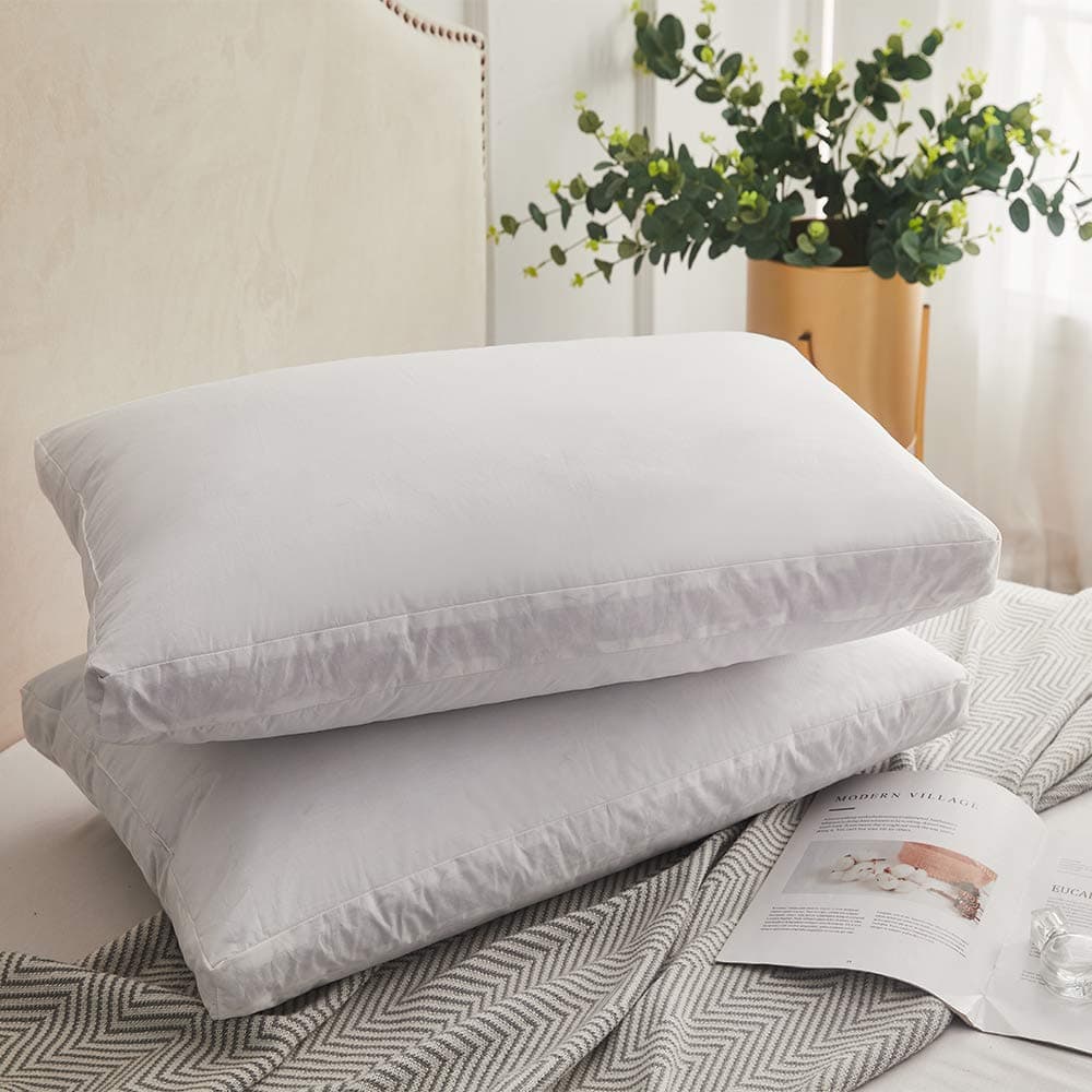 Decroom Natural Goose Duck Down Feather Pillows for Sleeping,Gusseted Bed Pillow Inserts with 100% Cotton Cover, Standard Size,Set of 2