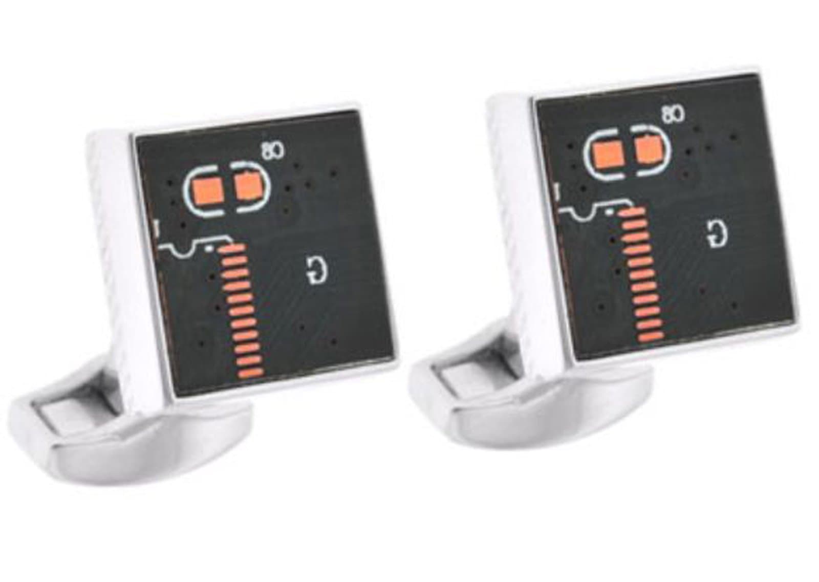 TateossianBlack and Orange Circuit Square Cufflinks