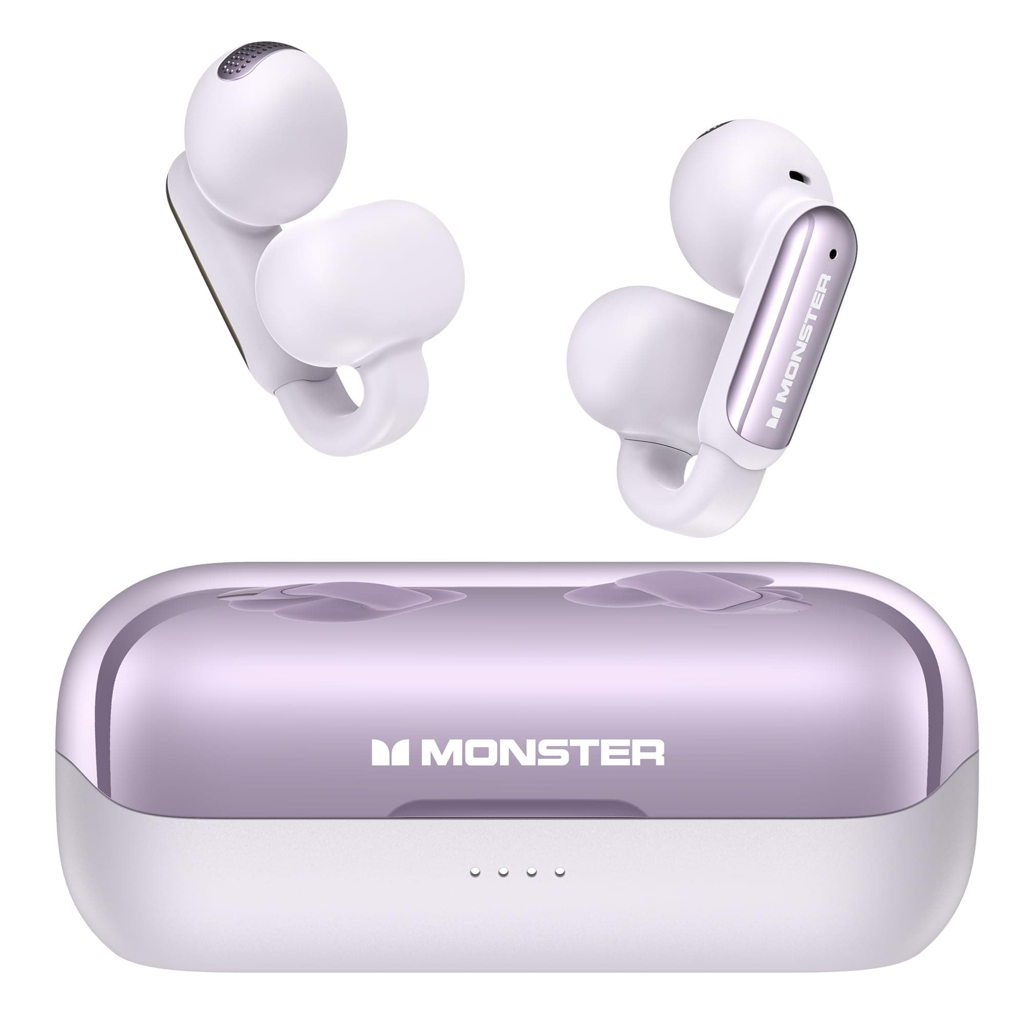 MonsterOpen AC601 Wireless Earbuds, Crystal Clear Call, USB-C Charging, Bluetooth 5.4 Open Earphones with ENC, IPX5 Waterproof Wireless Clip-on Earbud, 32H Playtime Earbuds (Purple)