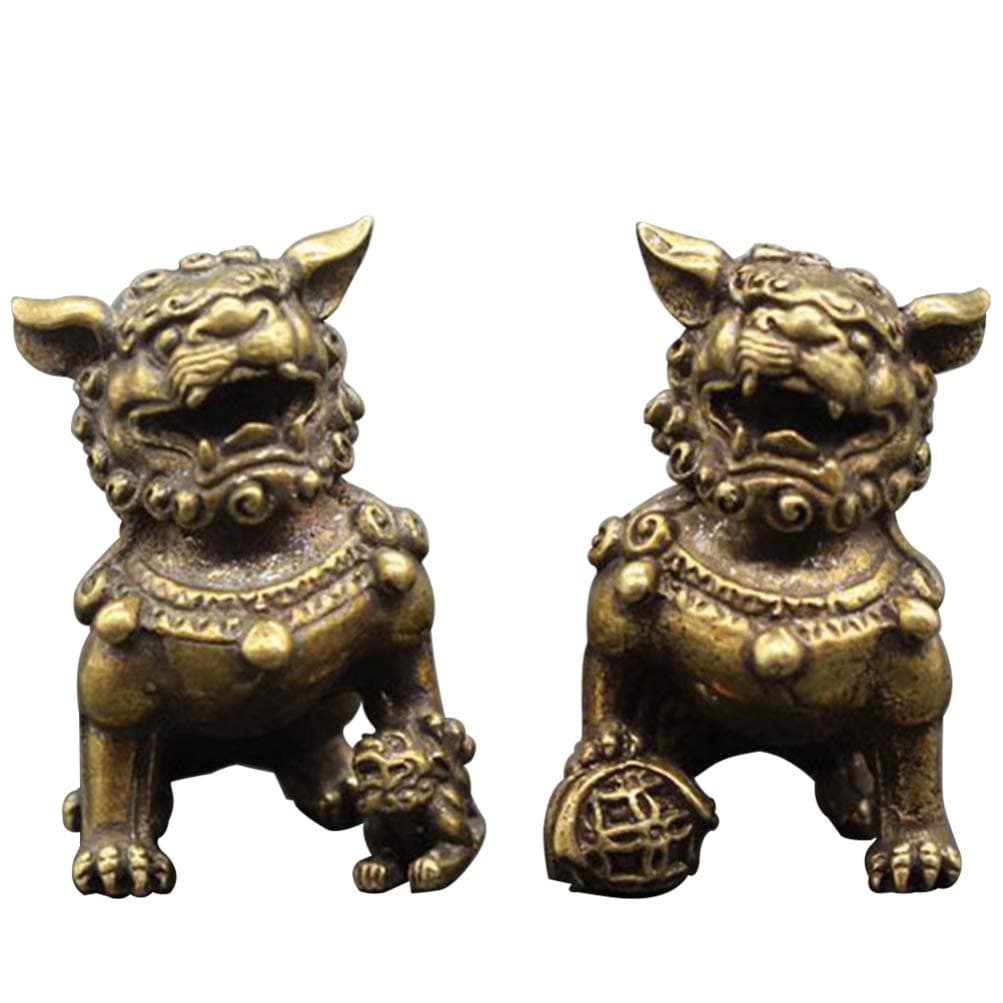 2 Pieces Feng Shui Decor Two Golden Brass Chi Lin Kylin Wealth Lucky Prosperity Chinese Statue Feng Shui Decorations