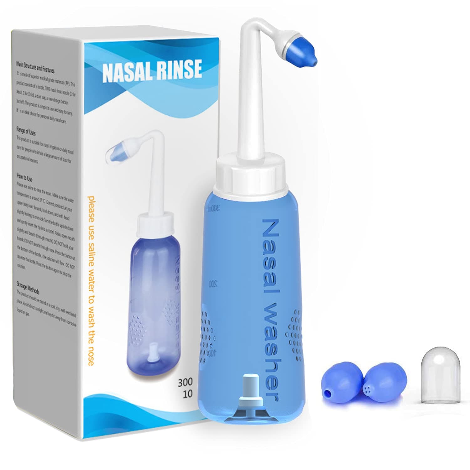 300ml Jal Neti Pots，Nasal Cleaner，Nasal wash System Nose Wash Bottle with ON/Off Lock Button Sinus Rinse For Adults Children Nose Care (300 ml)