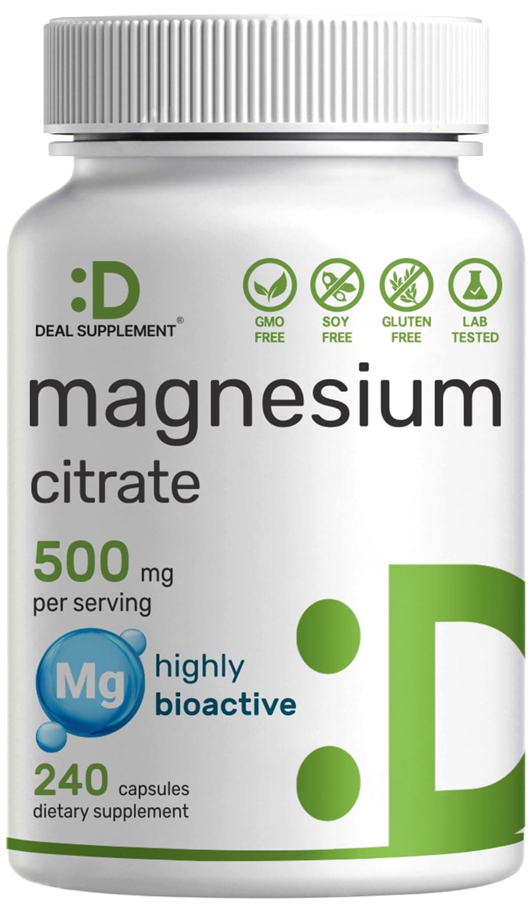DEAL SUPPLEMENT Magnesium Citrate 500mg, 240 Capsules | Easily Absorbed, Purified Trace Mineral – Muscle, Heart, & Digestive Support – One a Day, Non-GMO