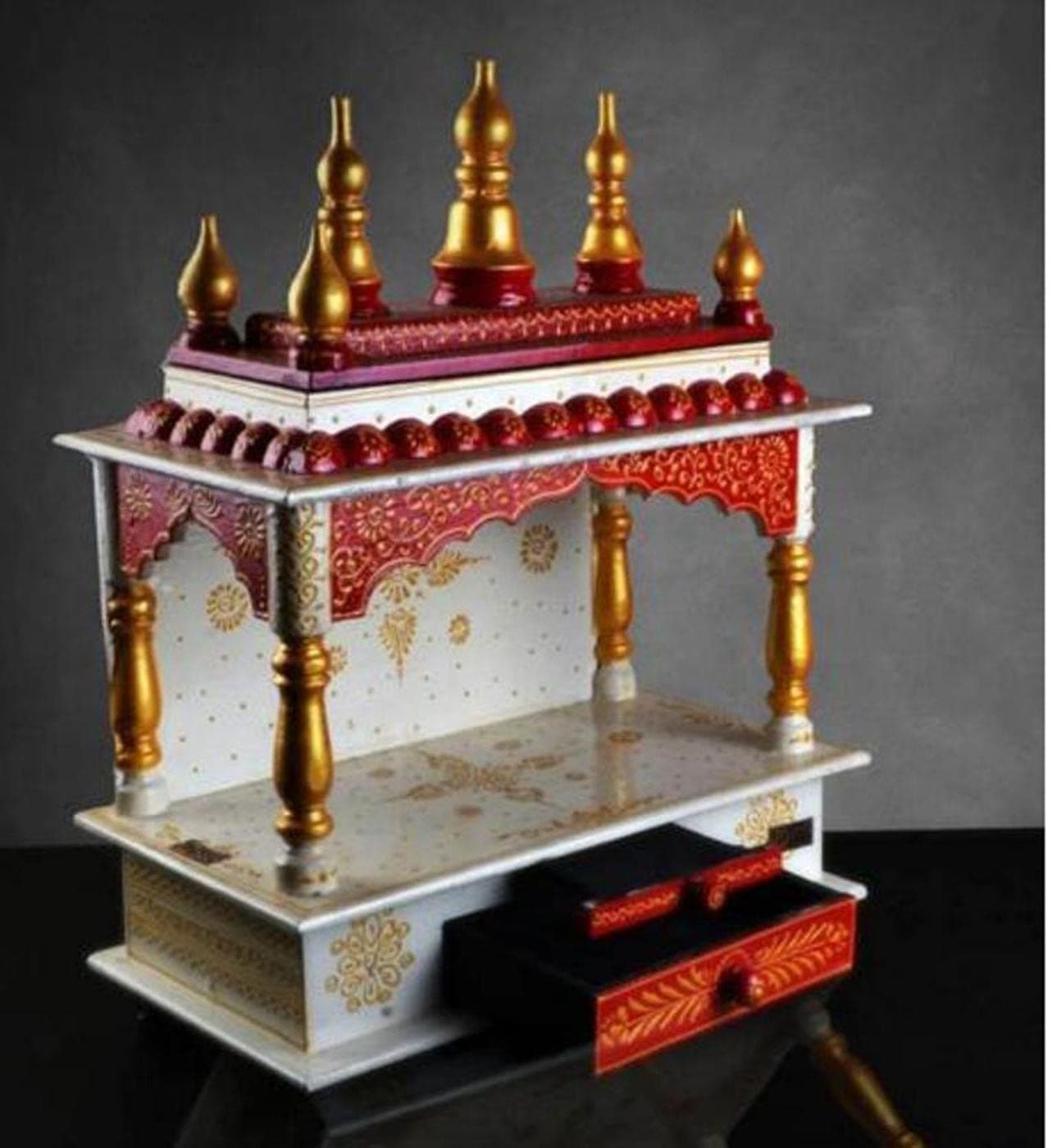 Kamdhenu Art and Craft Wooden Temple With LED Spot Light, Mendir Wall Temple Pooja Ghar for Home Diwali, 18 Inch