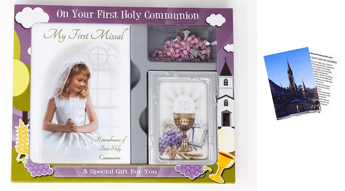 Girls First Holy Communion Photo Frame Set (C5184) with Lourdes Prayer Card