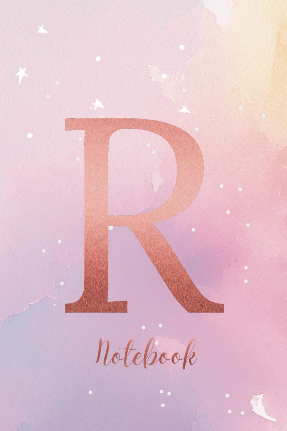 Letter R Notebook: Initial Monogram Letter R Lined Notepad. Pastel Rainbow Watercolour 6" x 9" Personalised Journal, Ruled Composition Name Letter Book - With Rose Gold Alphabet Letter R
