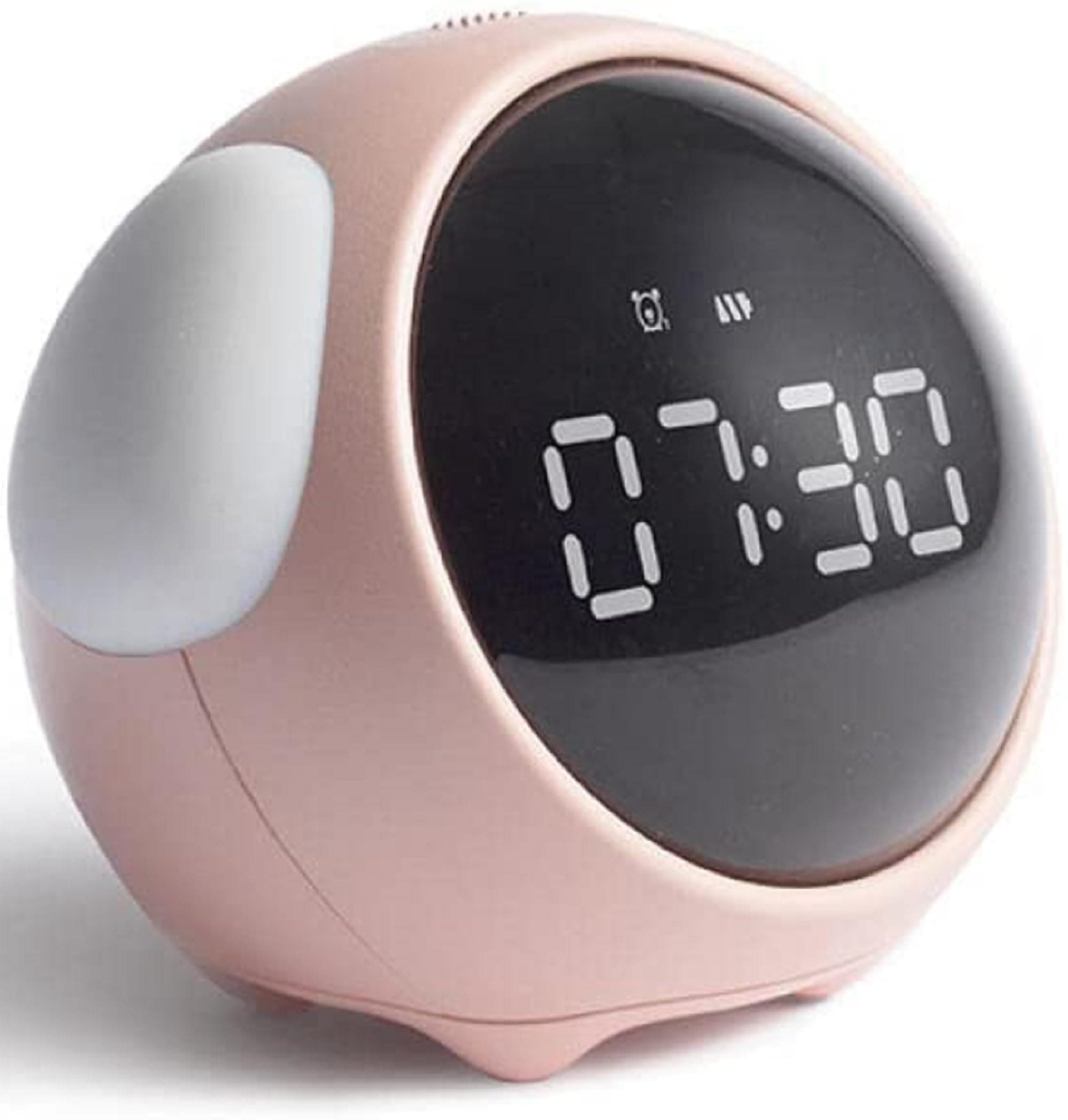 CORAL TREE Cute Digital Emoji Children Alarm Clock with 5Voices, Snooze Function, Date, Temperature, 12/24 Hours, Child Clock with Voice Activated Night Light (Pink_1)