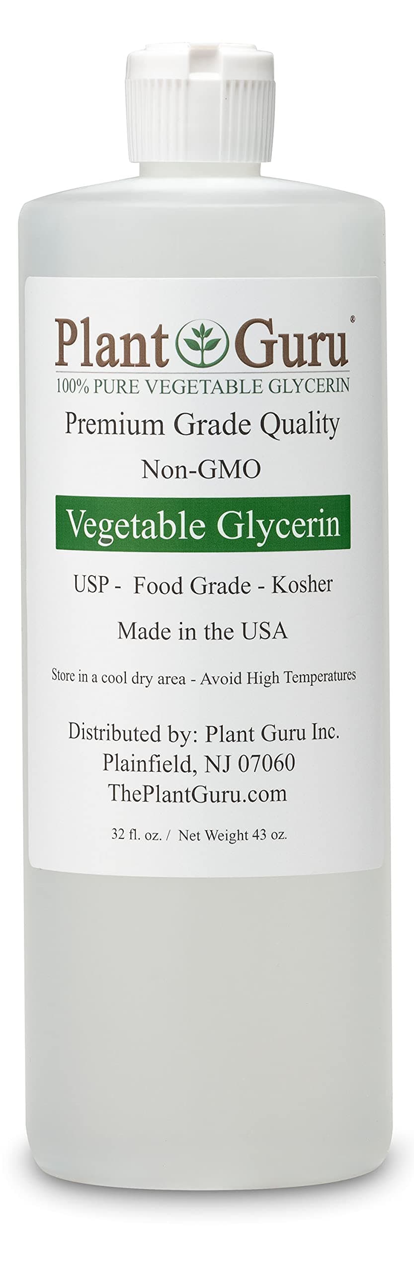 Plant Guru Vegetable Glycerine/Glycerin 32 oz. - USP Food Grade Kosher - Great For Skin, Hair, Face, Body, Crafts And DIY Soap Making.