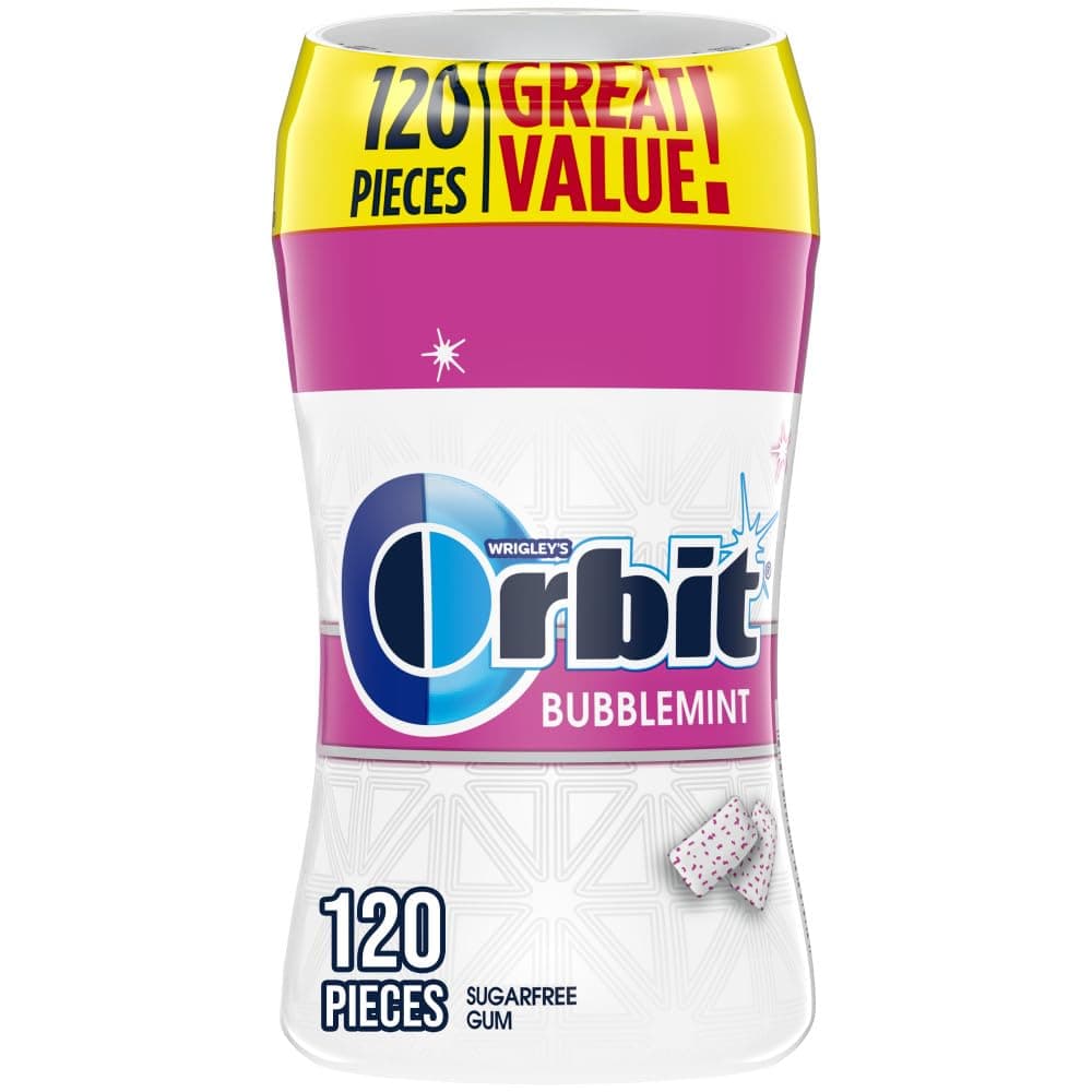 ORBIT Bubblemint Sugar Free Chewing Gum Travel Essentials Mint Spring Break Travel Gum, 120 Ct Resealable Bottle