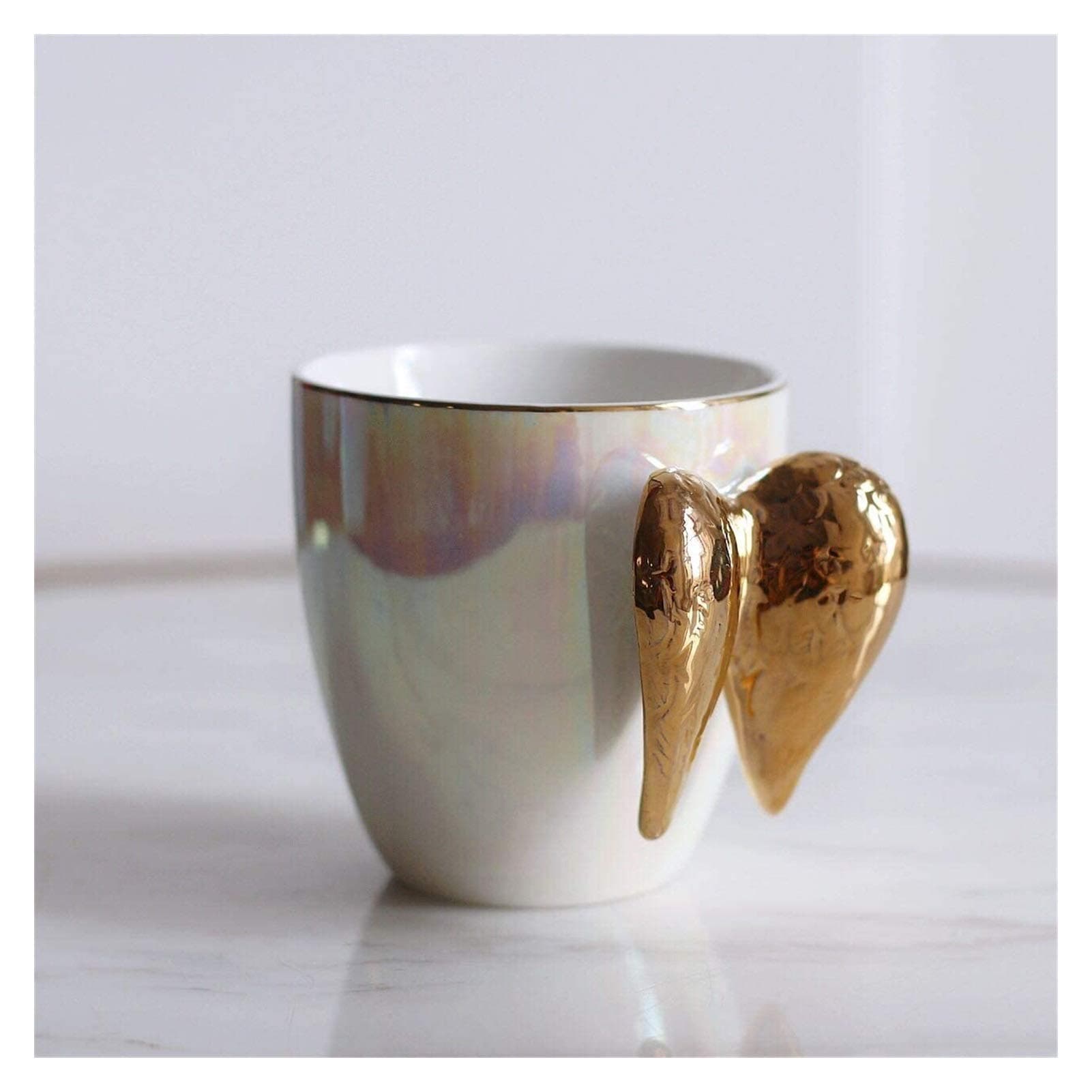 DWhui Ceramic Cup Coffee Mugs Tea Cup Porcelain MugMugs Coffee Cups Saucers Tea Glasses Golden Angel Wings Ceramic Mug Pearlescent Colorful Gold Cup Coffee Cup