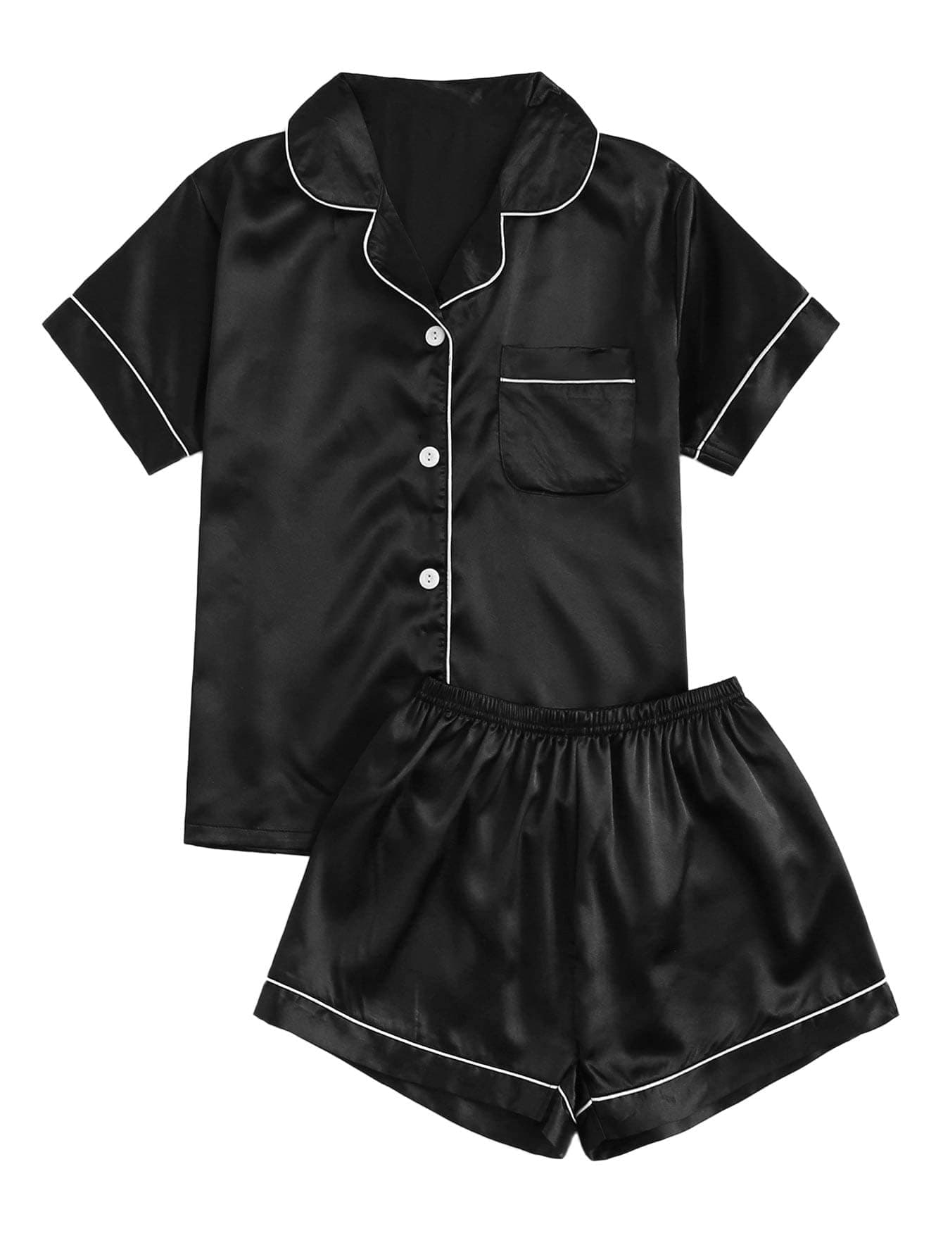 Silk Pajamas Womens Set 2 Piece Summer Sexy Silk Pajama Set Button-Down Shorts Sleepwear Set S-XXL