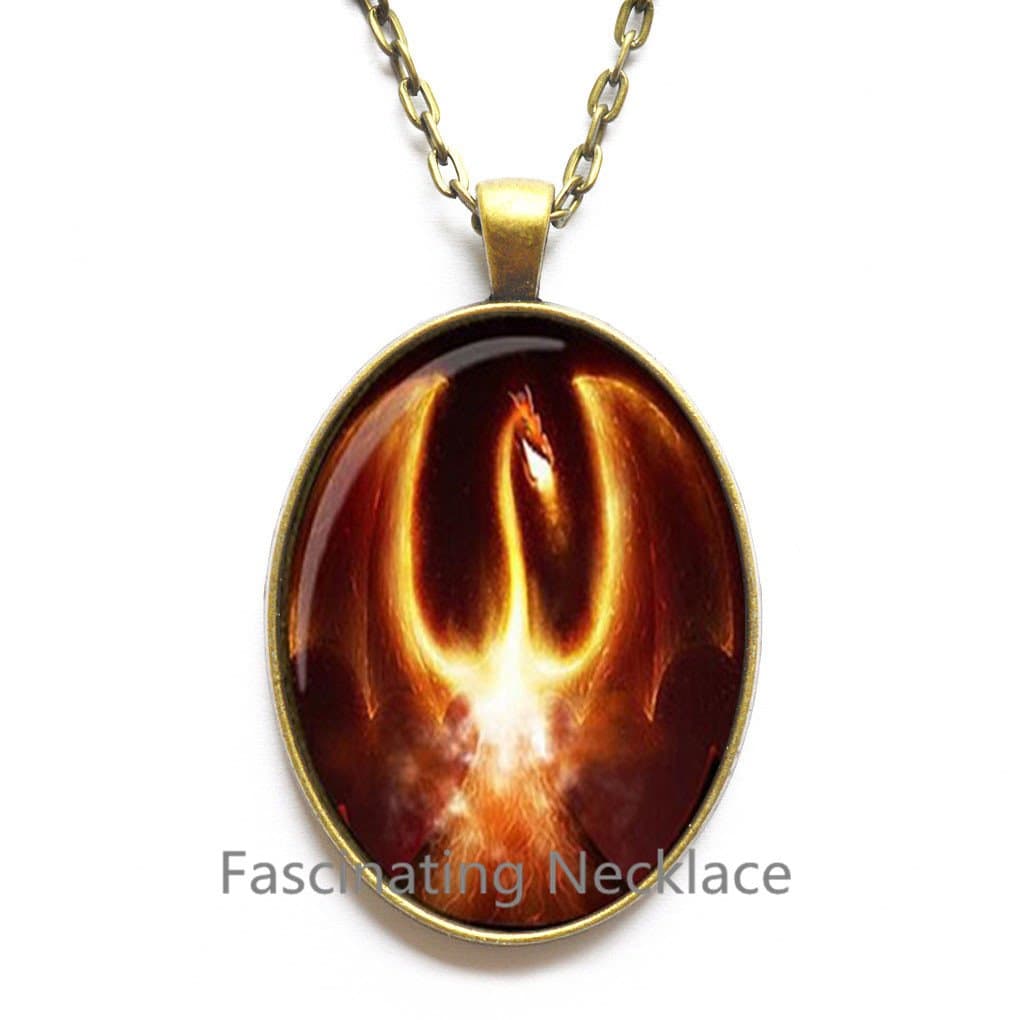 Black Phoenix Necklace Glass Pendant Fantasy Fire Bird Jewelery Glass Cabochon Necklace bijouterie Movie Jewelry，AQ138