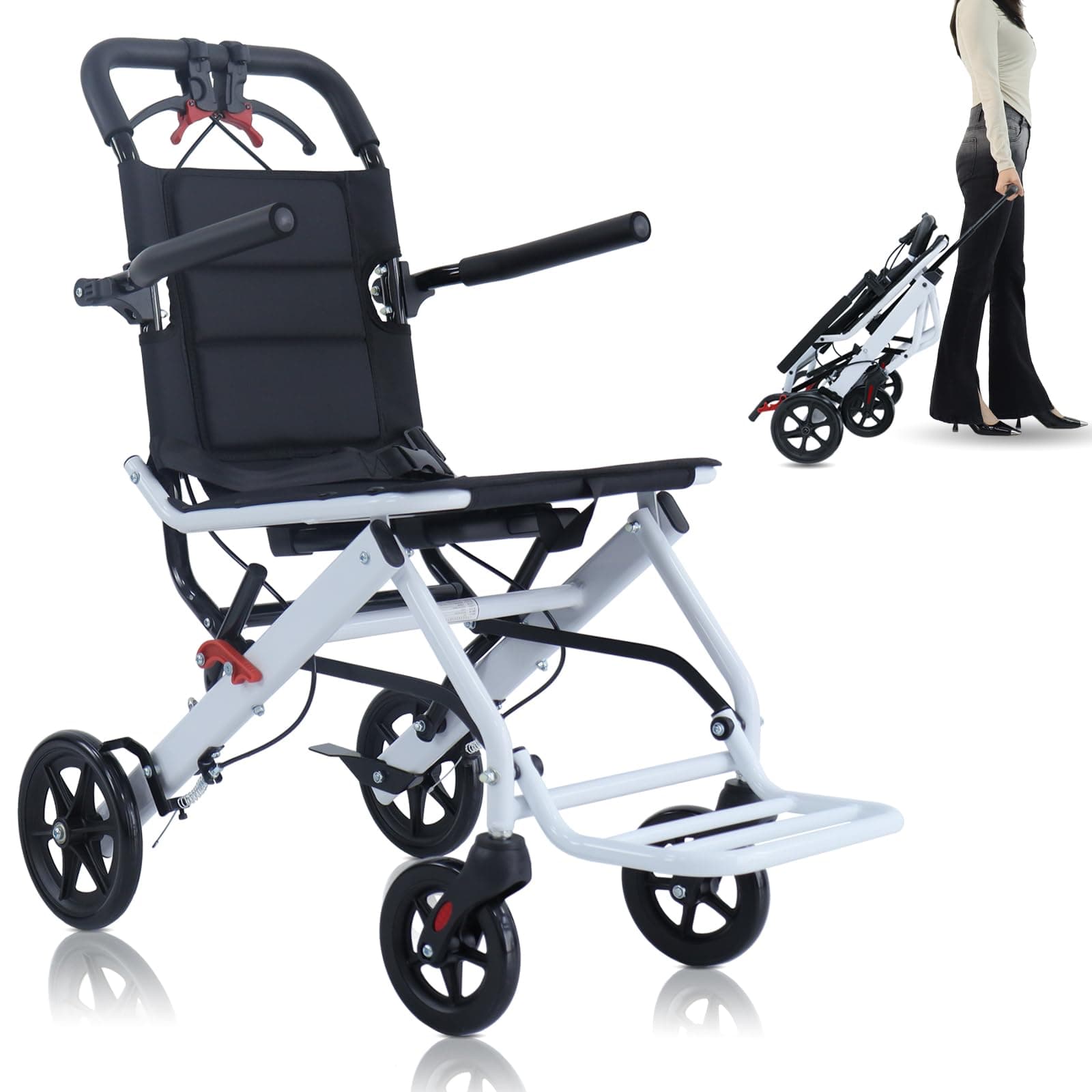 Ultralight Transport Wheelchair, Folding Portable Boarding Travelling Wheelchair with Hand Brake, Wheelchairs for Adults, Folding Wheelchairs，Trolleys for Elderly Aircraft Travel
