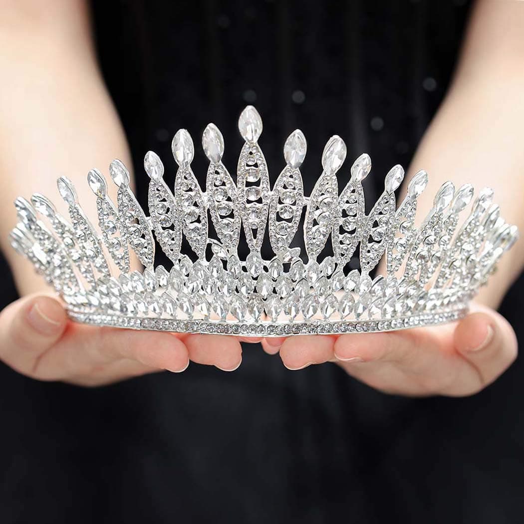 Florry Baroque Silver Crowns and Tiaras Crystal Wedding Tall Crowns for Bride Rhinestones Decorative Bridal Tiaras Costume Halloween Hair Accessories for Women