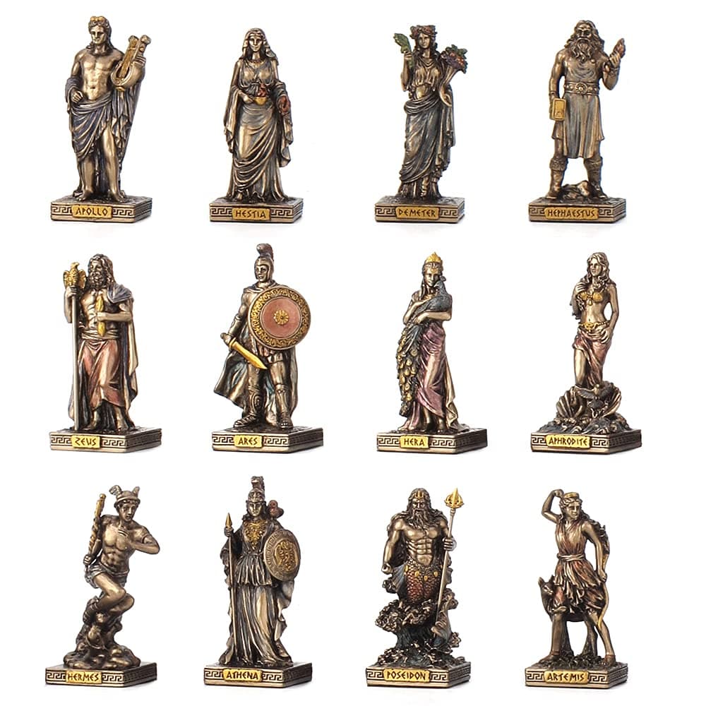 Veronese Design 3 1/4" Tall Greek Pantheon Gods Polyresin Figurines Hand Painted Bronzed Miniature