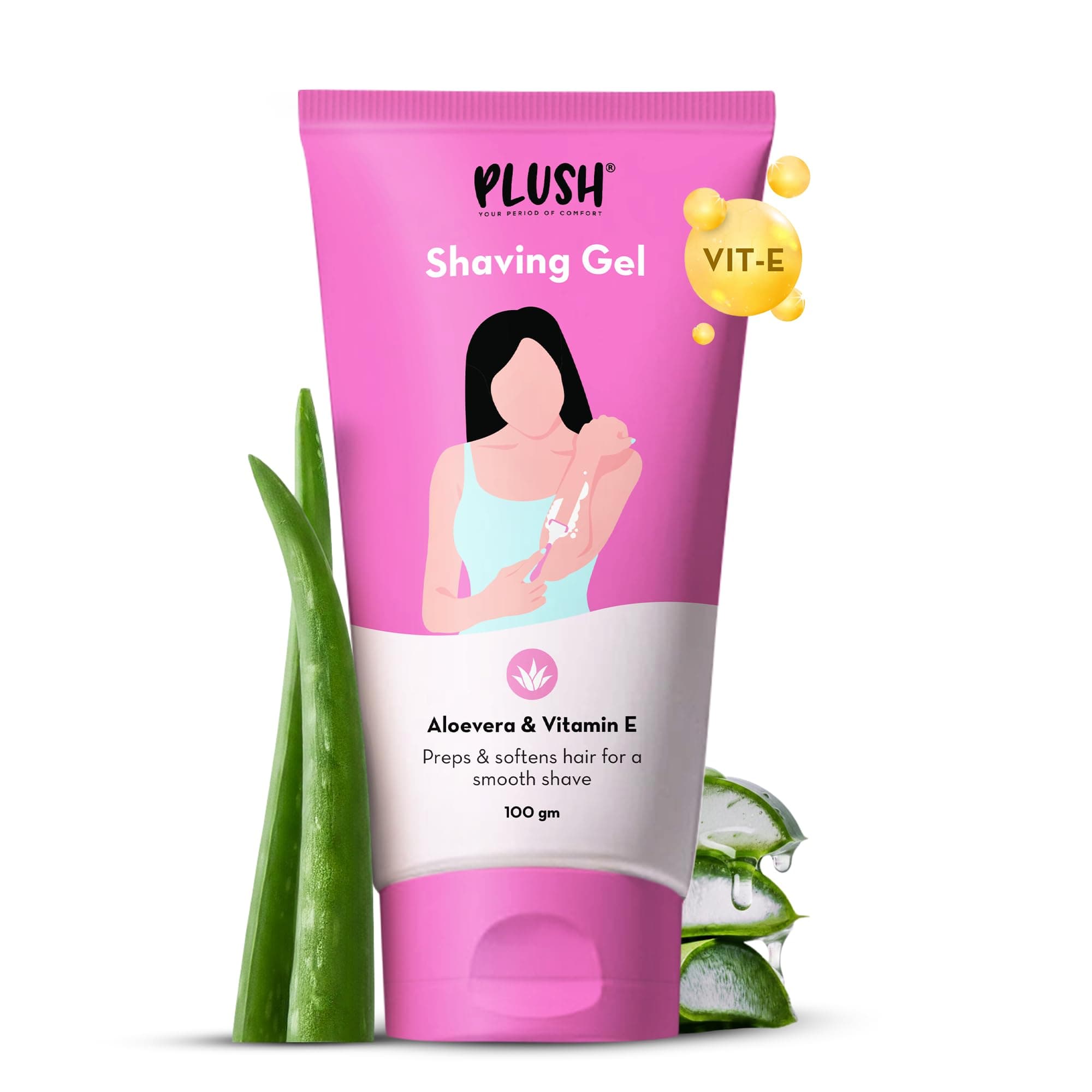 Plush All Natural Shaving Gel for Women with Aloe Vera & Vitamin E Extracts | Free from Sulphates & Parabens | 100% Vegan | Best for Smooth Shaves & Moisturizing | For Normal-Sensitive Skin - 100gms