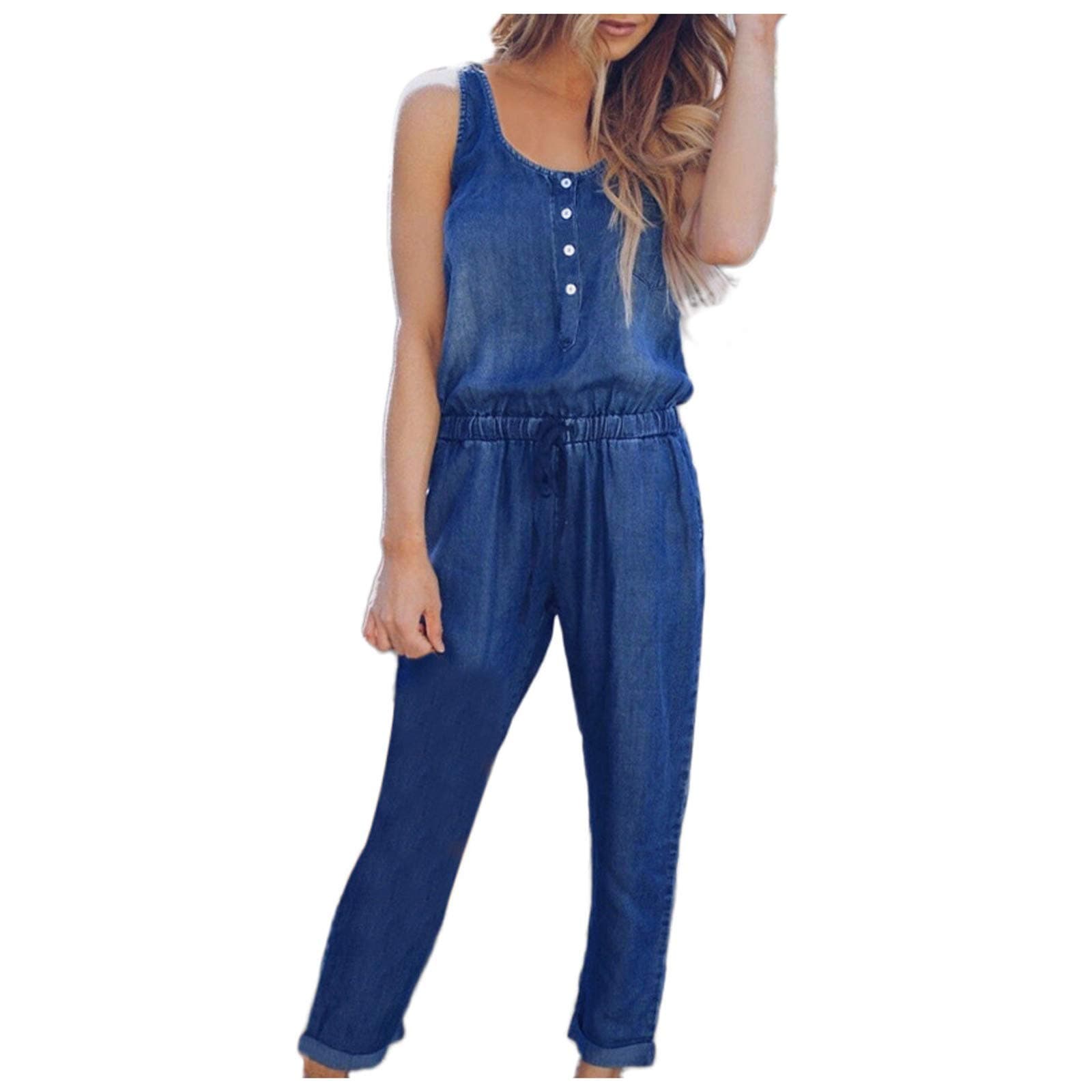 Women Overalls Jumpers Pockets Jumpsuits Pants Romper Long Loose Working Trousers Hemlock (M, Black)